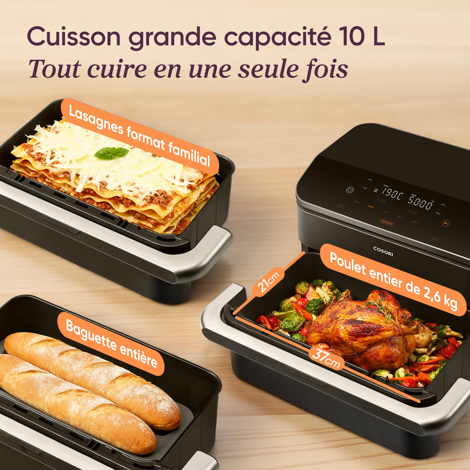 COSORI Air Fryer 10L Twinfry, Friteuse sans Huile Double Résistance, Airfryer à Dual Zone Avec Séparateur Amovible, 5-en-1, Grande Capacité, Cuisson optimale, 40℃-240℃, 70 Recettes en ligne,Noir