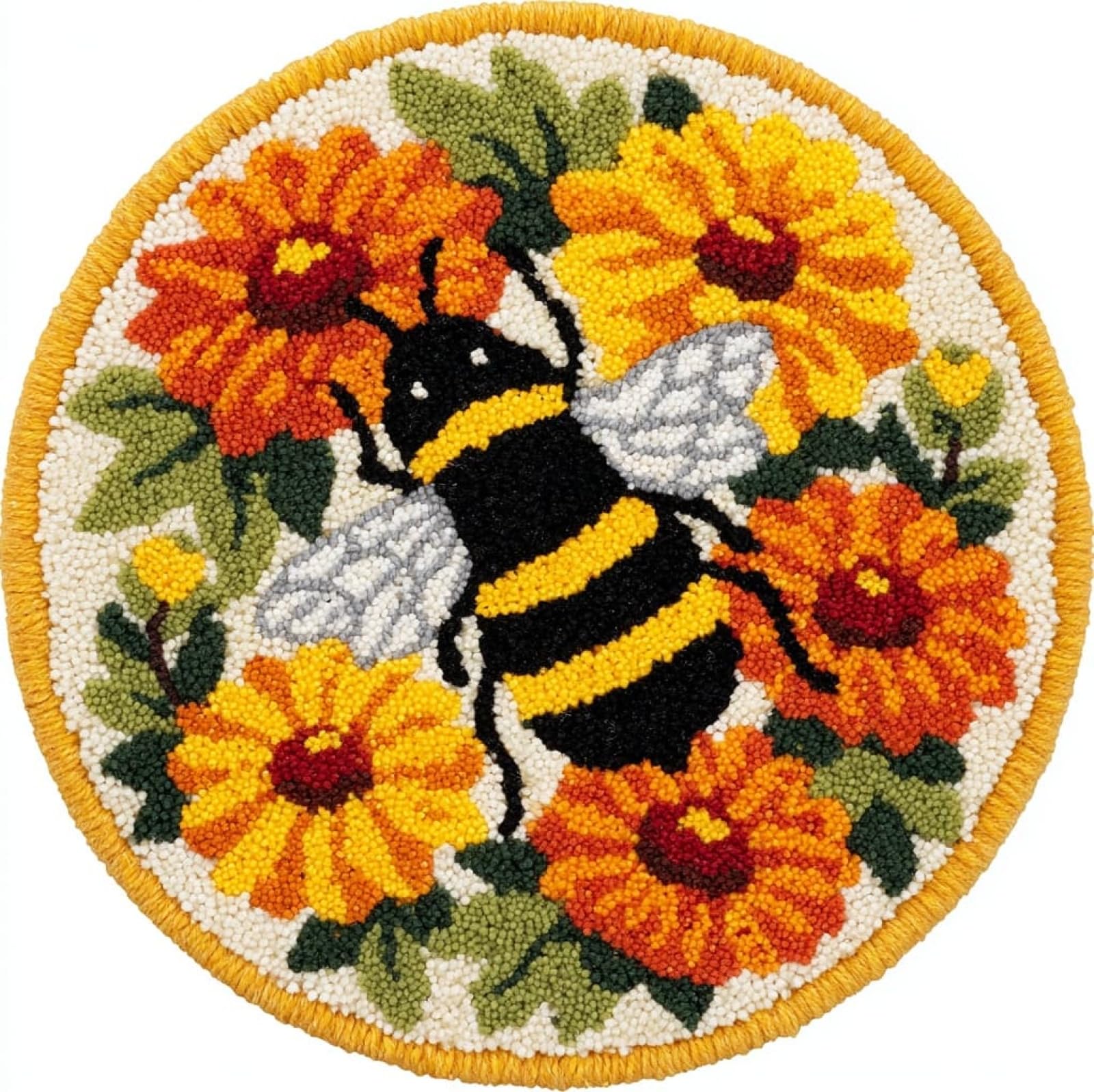 WallustrioaW Latch Hook Rug Kit,Bees and Flowers,Carpet Crochet Yarn Kits for Adults,Latch Hook Kits for Adults Colorful Pattern Printed Canvas,50x50cm