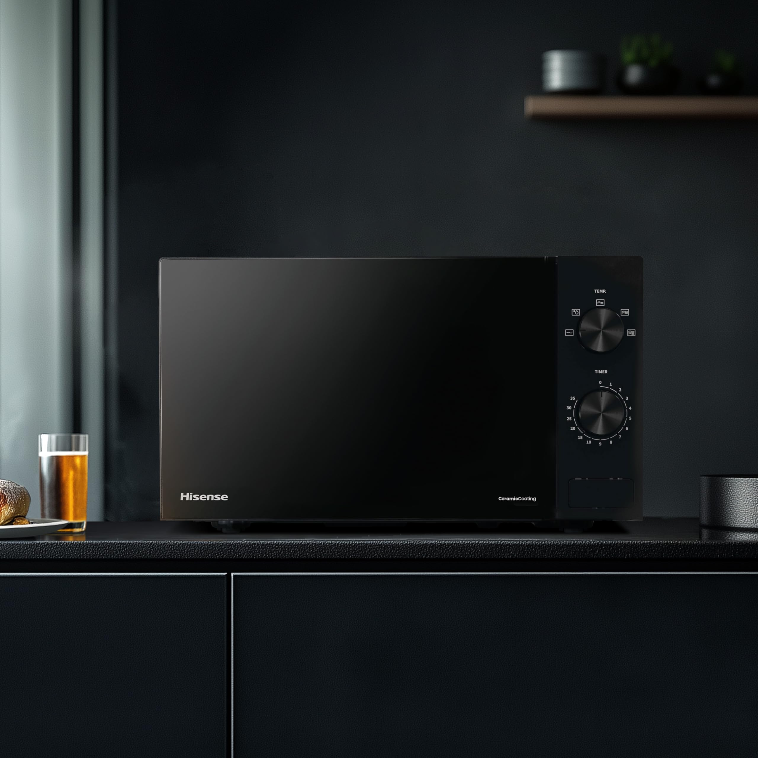 Hisense H20MOBP1, Microondas, Capacidad de 20 L, 700 W de Potencia, Temporizador 30 Min, Modo Descongelar, Tirador, Estándar, Color Negro