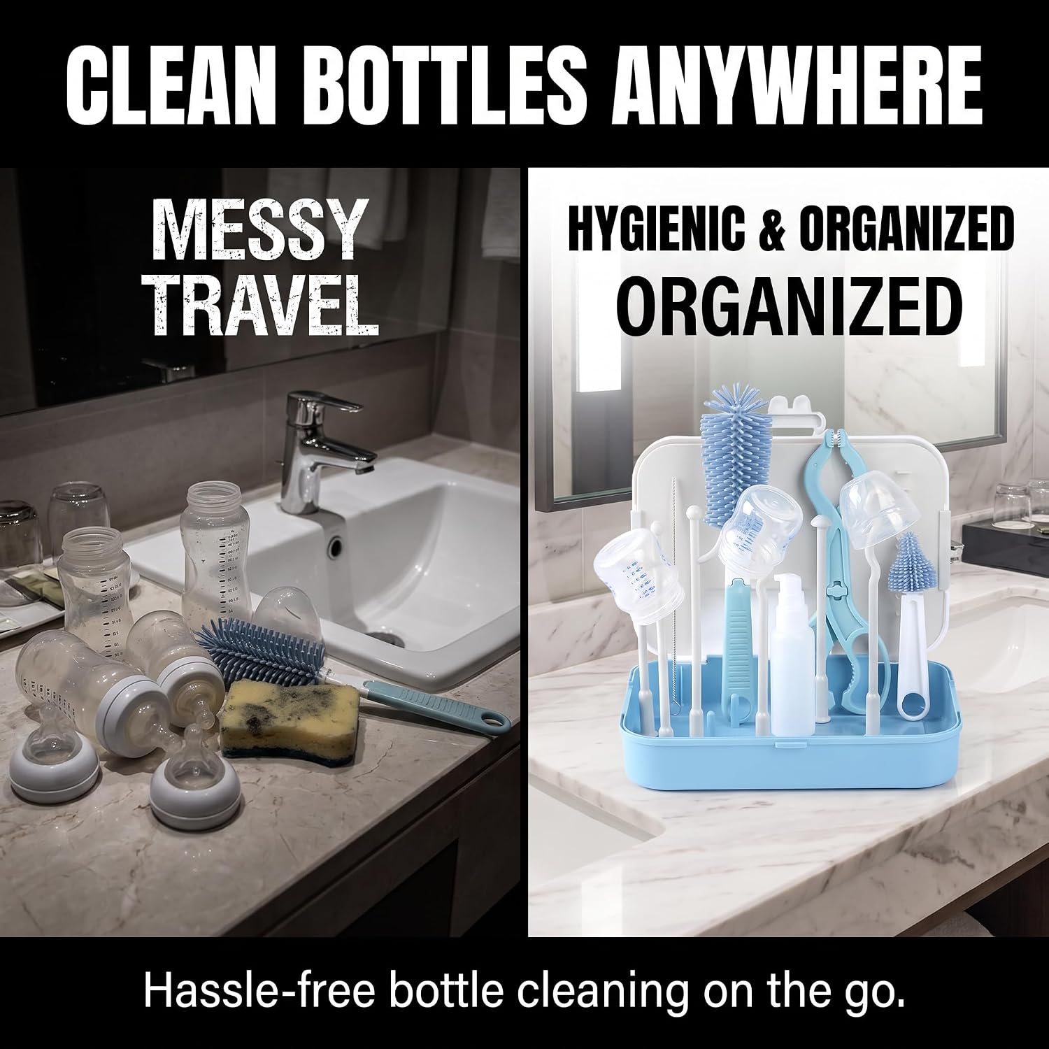 6-in-1 Baby Bottle Cleaning Kit – Travel Baby Essentials, Blue
