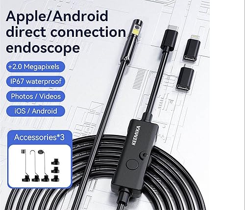 Miniatura 15 de Cámara endoscopio HD de 1920P de 9.84 pies con luz, boroscopio con 8 luces LED ajustables, USB tipo C, cámara de inspección con cable de serpiente