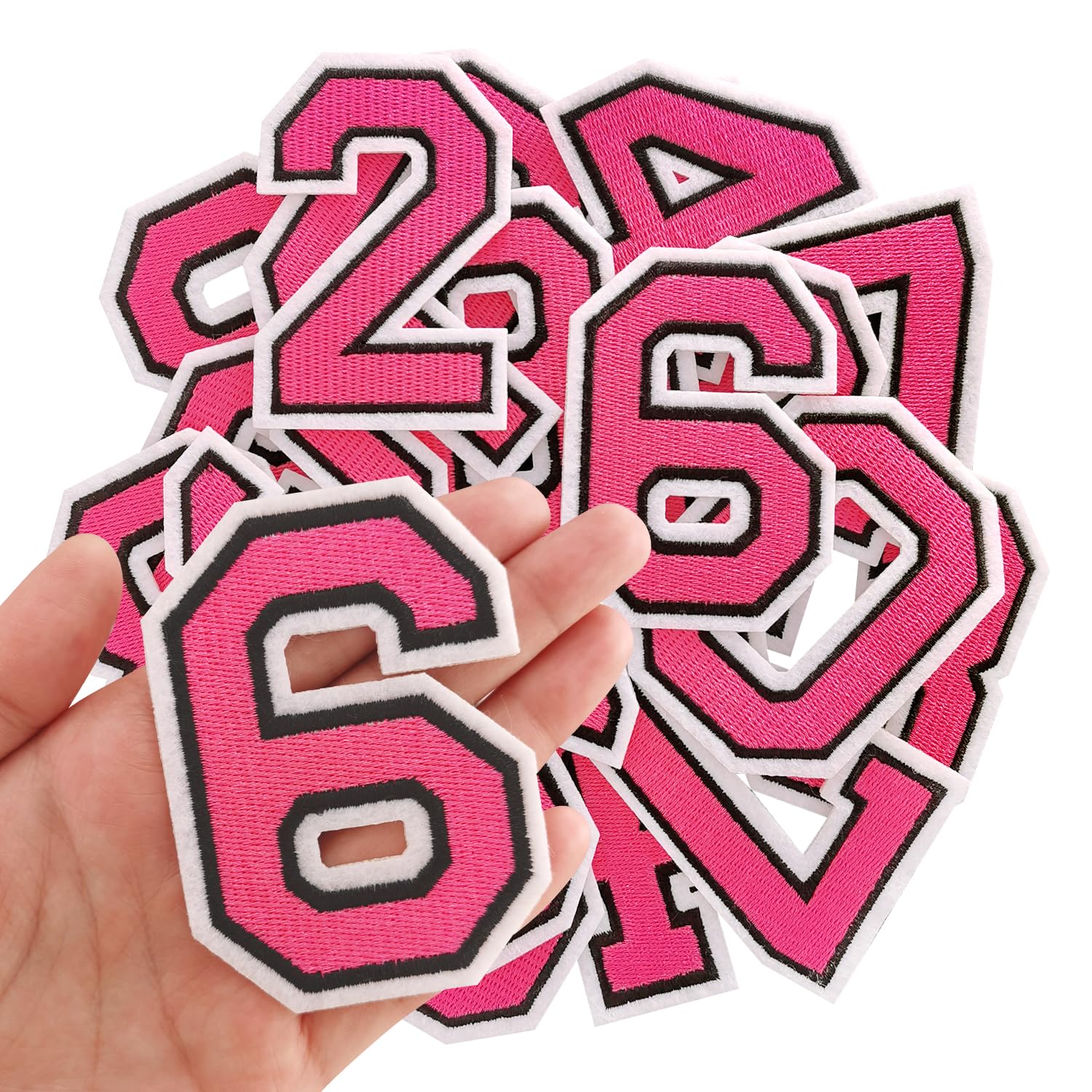 IANZE Number Iron on Patches, Iron on Numbers(0-9) for Fabric, Full Embroidery Numbers for Clothing, Hats, Dress, Jeans, T-Shirts, Backpacks, Etc(Pink)