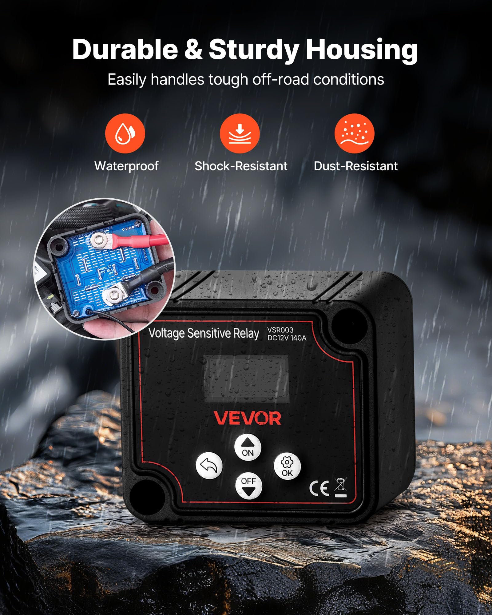 VEVOR Isolatore di Batteria Doppia Relè Sensibile alla Tensione VSR Manuale e Automatico con Schermo LCD 12 V 140 Amp, Isolatore di Batteria per Auto, Camion, Camper, UTV, ATV, Barca