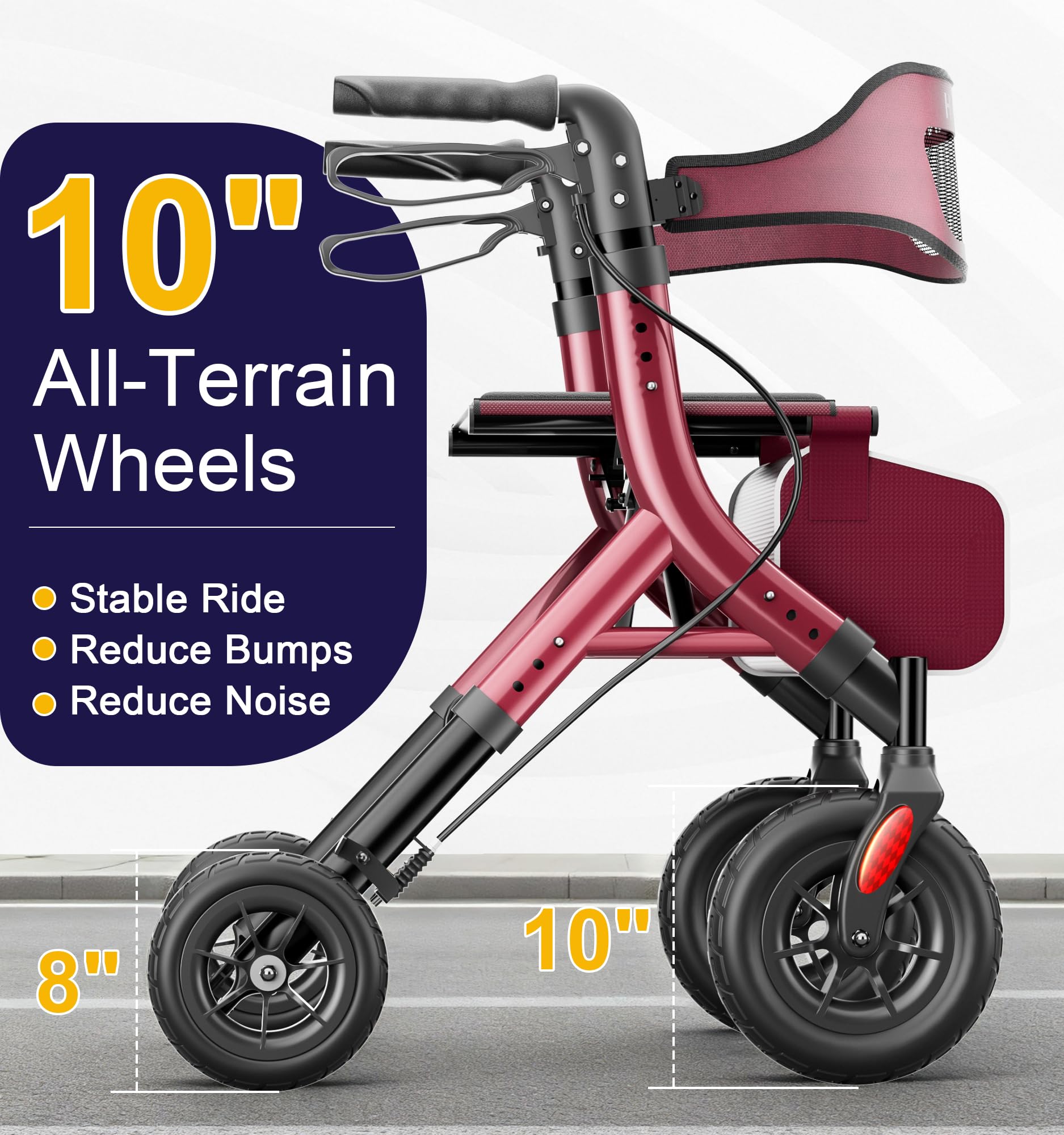 HOMLAND All-Terrain Rollator Walker with Seat for Seniors, Aluminum Frame — Amazon image 2