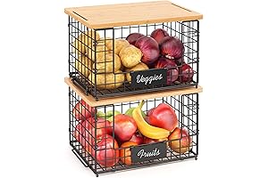 keomaisyto Pantry Baskets, Kitchen Organization Baskets, Stackable Wire Baskets with Bamboo Top...
