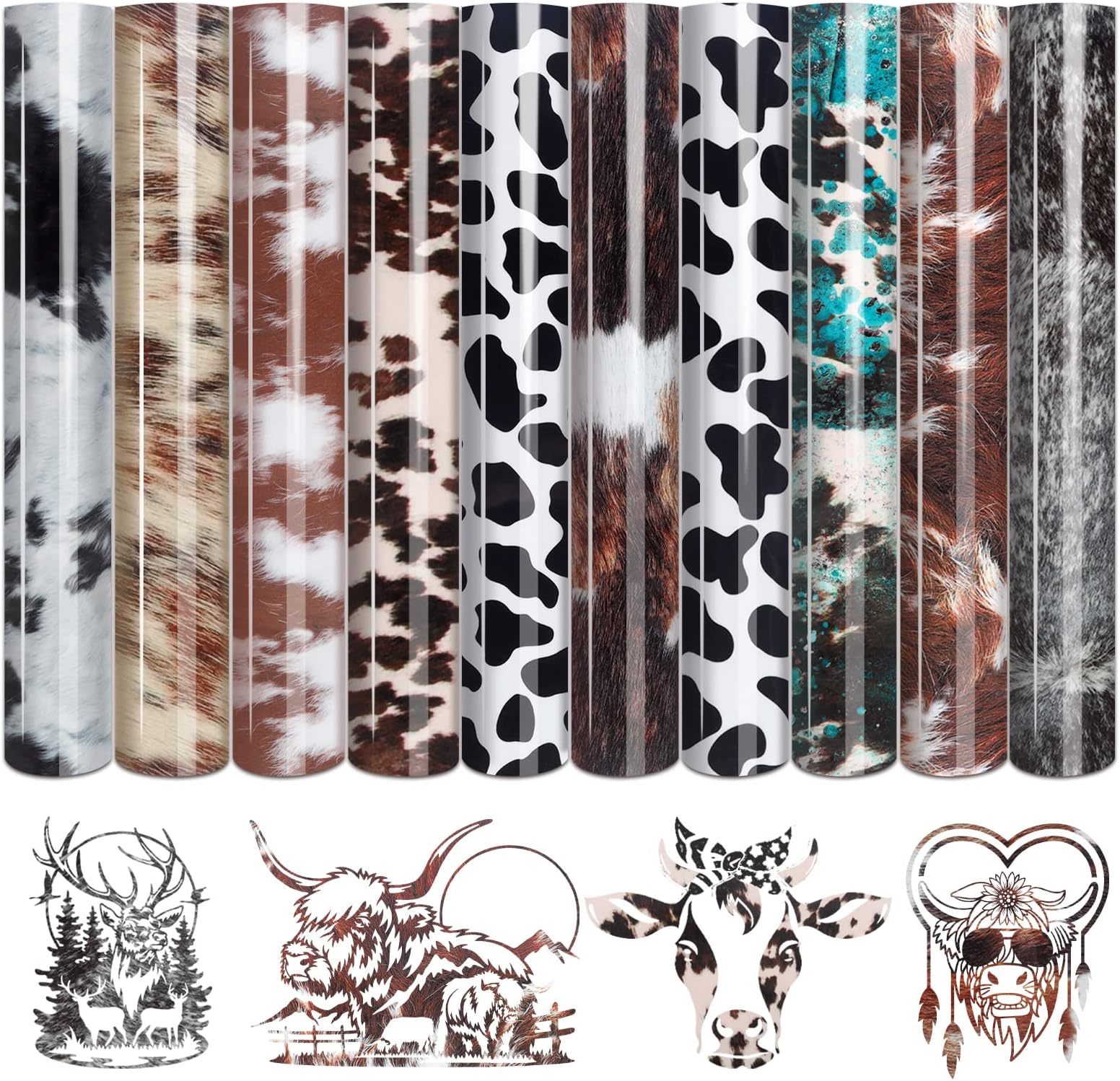 Tintnut Cowhide HTV Vinyl - 10 Sheets 12 x 10 inches Brown Heat Transfer Vinyl Animal Printed Patterned HTV Iron on Vinyl for T-Shirts DIY