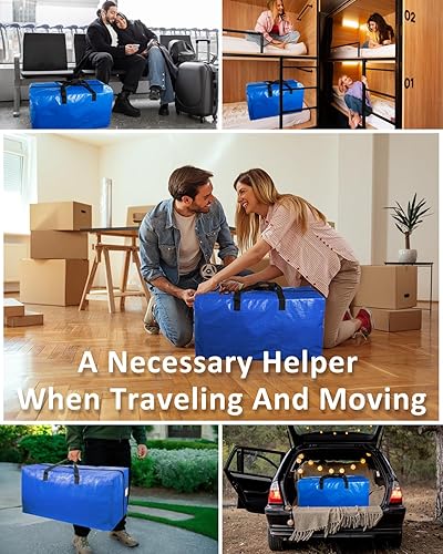 Miniatura 4 de Bolsas de mudanza resistentes con asas fuertes, paquete de 6 bolsas de almacenamiento extra grandes con cremallera suave, bolsa de almacenamiento de