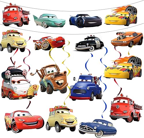 Miniatura 1 de 30PCS Cars Birthday Party Decorations - Swirls Ceiling Streamers Decorations for Kids - Race Car Hanging Swirl Decorations - Cars Birthday Party