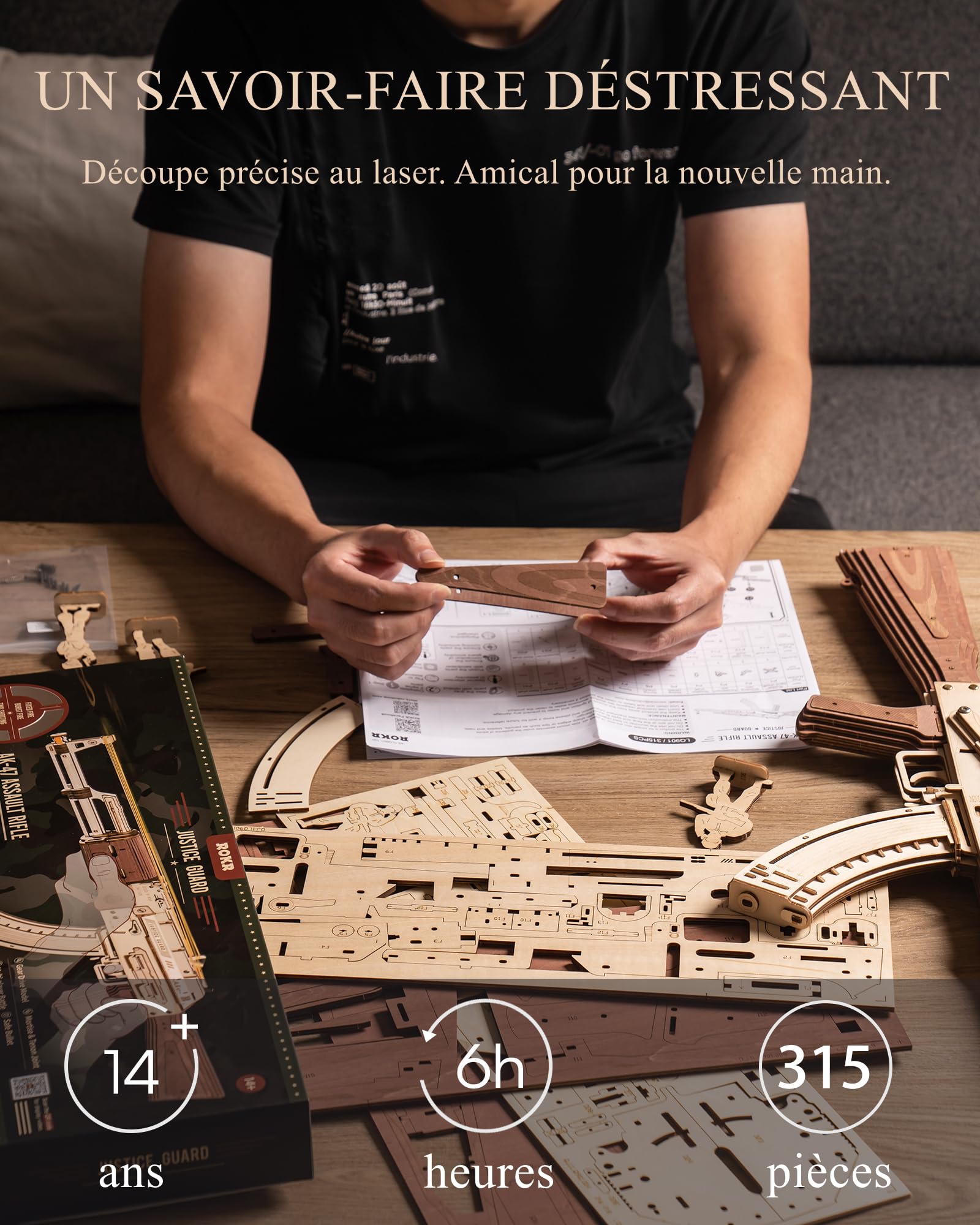 ROKR Puzzle 3D en Bois Maquette en Bois a Construire Jouets avec élastiques, Kits de Modèles Cadeaux pour Adultes, 315 pièces, LQ901