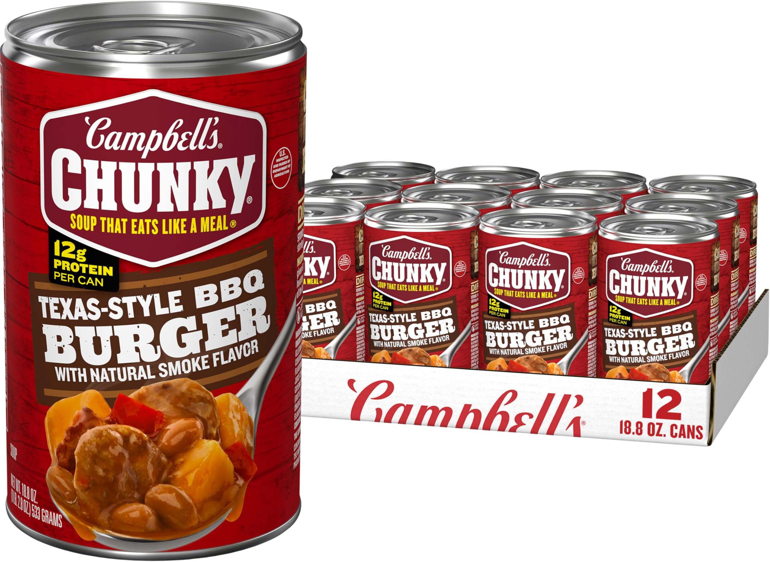 Campbell's Chunky Texas-Style BBQ Burger with Natural Smoke Flavor Soup, 18.8 oz Can (Pack of 12)