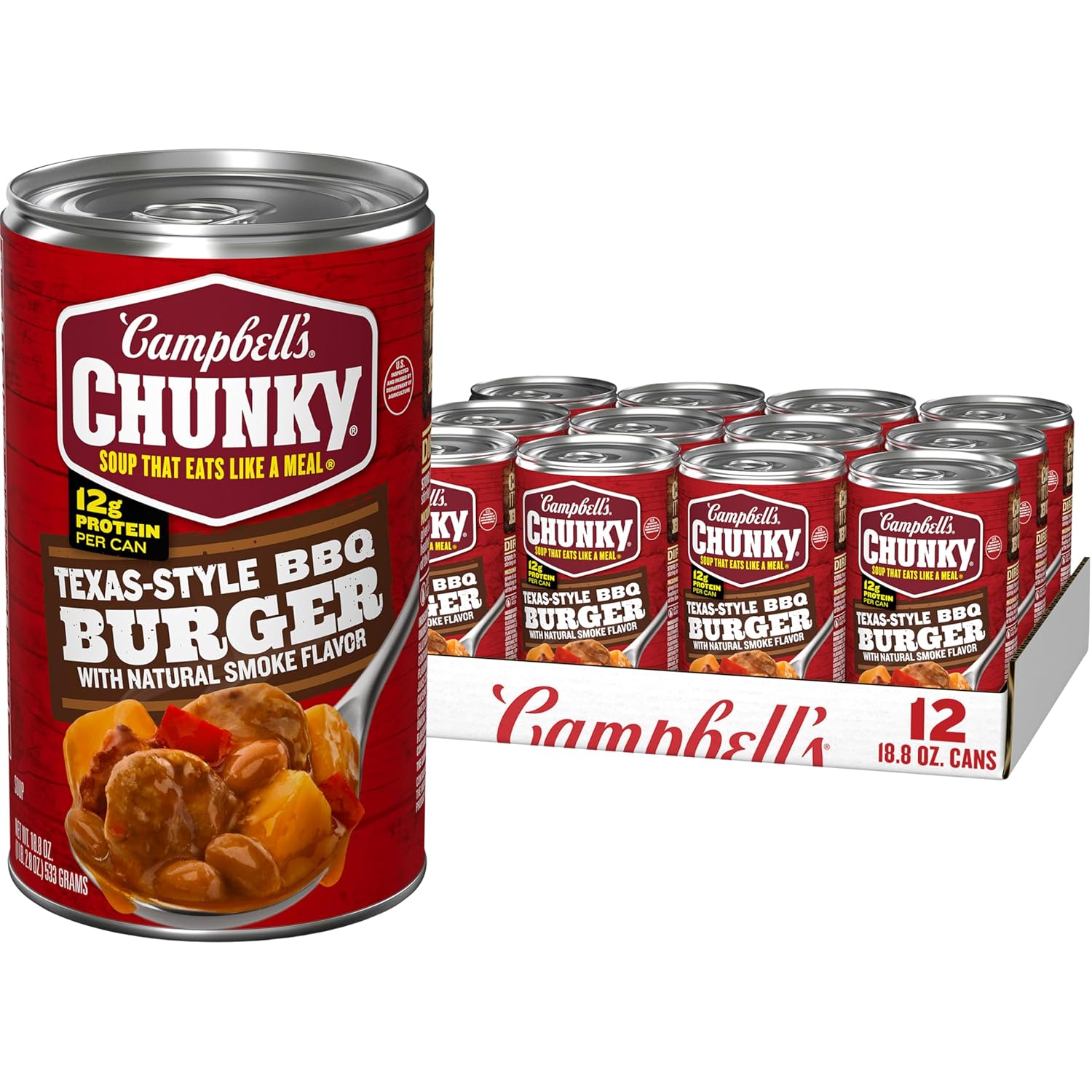 Campbell's Chunky Texas-Style BBQ Burger with Natural Smoke Flavor Soup, 18.8 oz Can (Pack of 12)