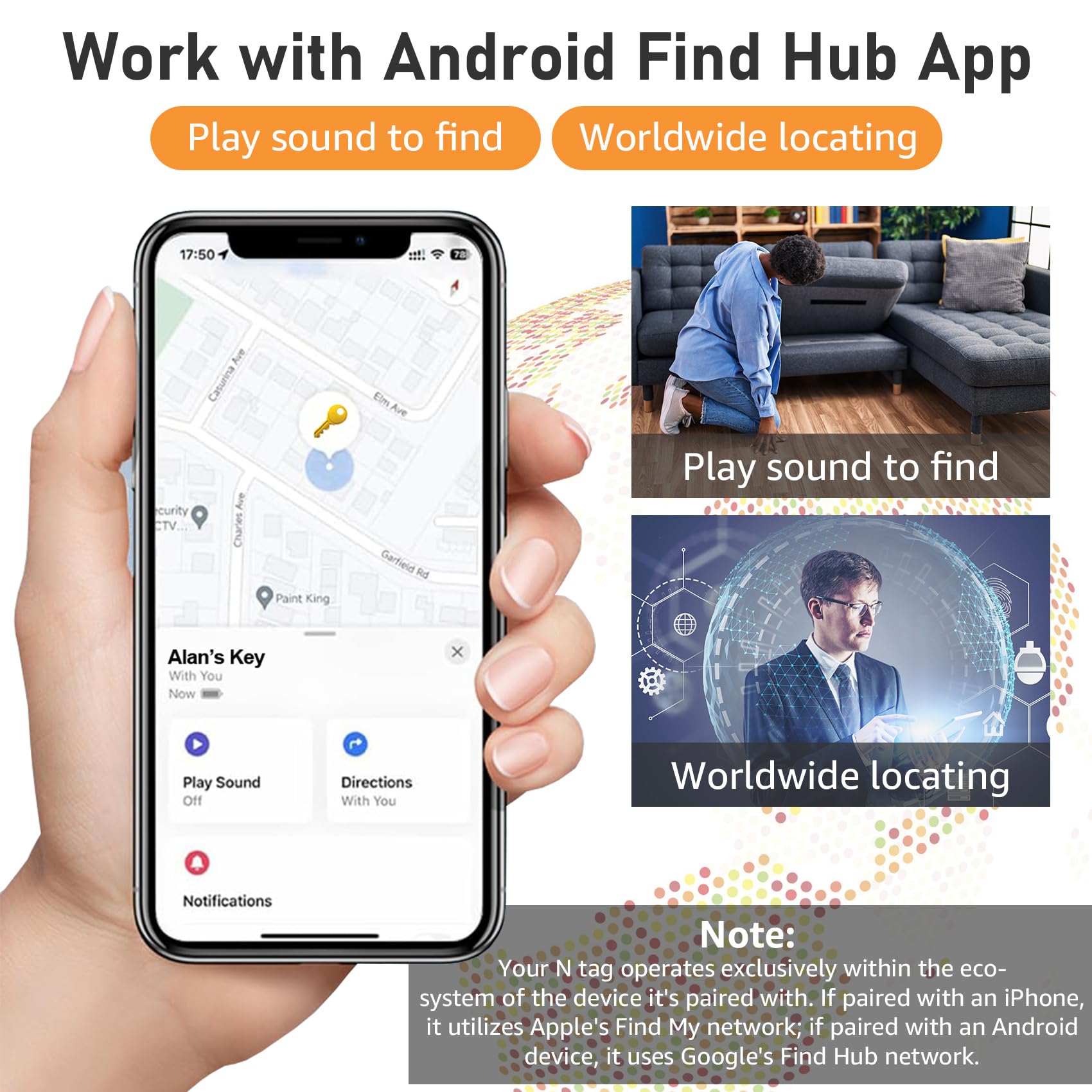 Air Tags Android, Apple e Android Smart Tracker Tag, Bluetooth Localizzatore Trova oggetti Compatibile con Apple e Google Funzioni Trova Dov'è, Localizzatore Chiavi per Borse, Bagagli, Zaini (Nero)