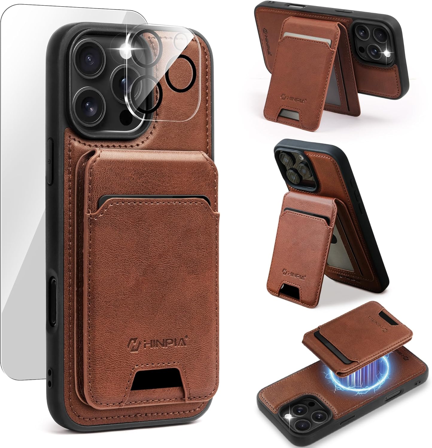 Hinpa Compatible with iPhone 16 Pro Max Case Wallet, 2 in 1 Detachable Wallet Case for iPhone 16 Pro Max with Card Holder, Magnetic PU Leather RFID Blocking Flip Kickstand Credit Slots, Brown