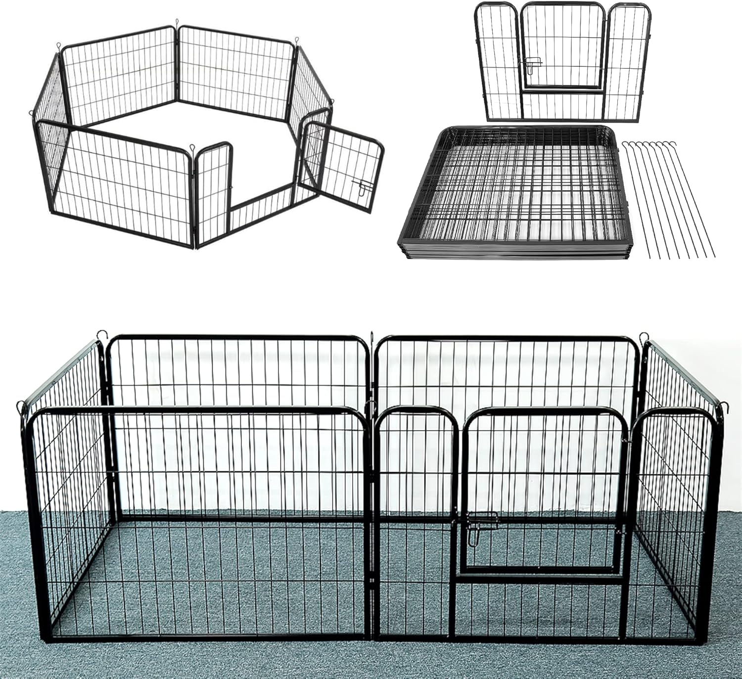 Shishi - Parque para cachorros plegable, barreras protectoras 6 paneles kit, valla metálica con puerta, barrera de seguridad de metal, recinto con puerta para interior y exterior (negro 480×60 cm)