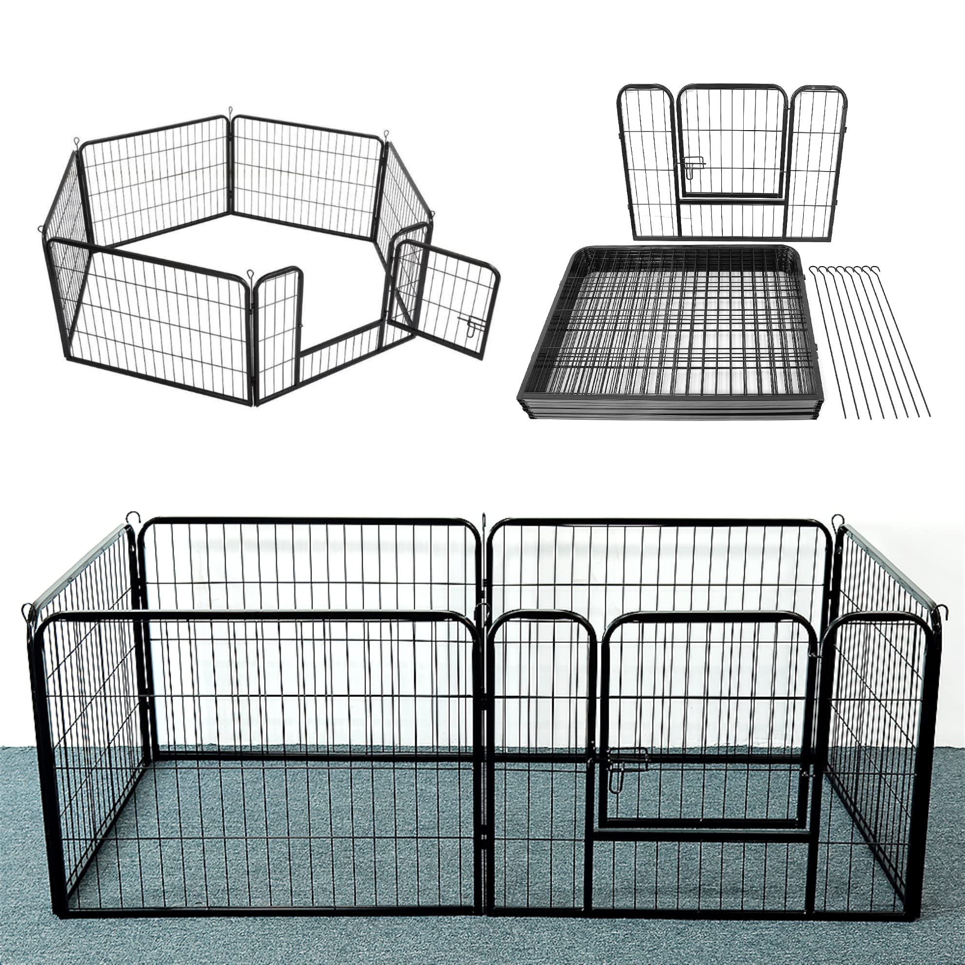 SHISHI Parco per Cuccioli Pieghevole, Barriere di Protezione 6 Pannelli Kit, Recinzione Metallica con Porta, Recinzione di Sicurezza Metallo, Recinzione con Porta per Interni e Esterni(Nero 480×60 cm)
