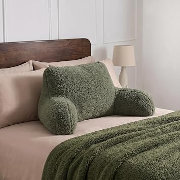 OHS Cuddle Cushion, Teddy Fleece Backrest Pillow with Arms - Woodland Green