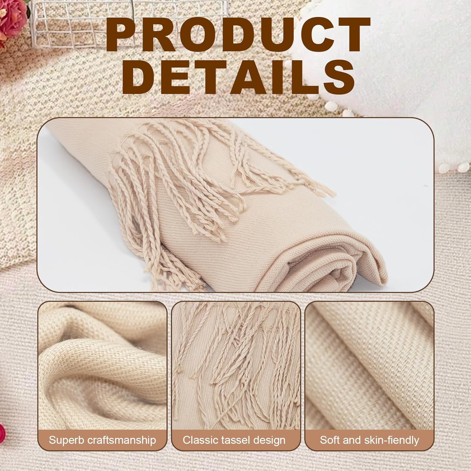 12pcs Shawls with Fringes Bulk Wedding Scarf Shawl for Guests Wedding Favor Bridal Shawls Gift Outdoor - Image 3