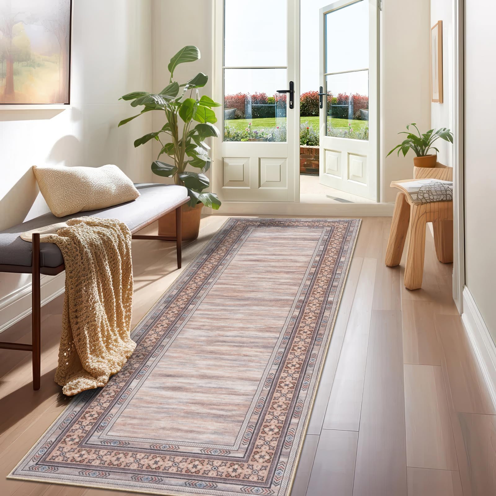 IMIYOKU Hallway Runner Rug 65x240 cm Non Slip Kitchen Washable Carpet Runner for Entryway, Kitchen, Living Room, Laundry Room Beige