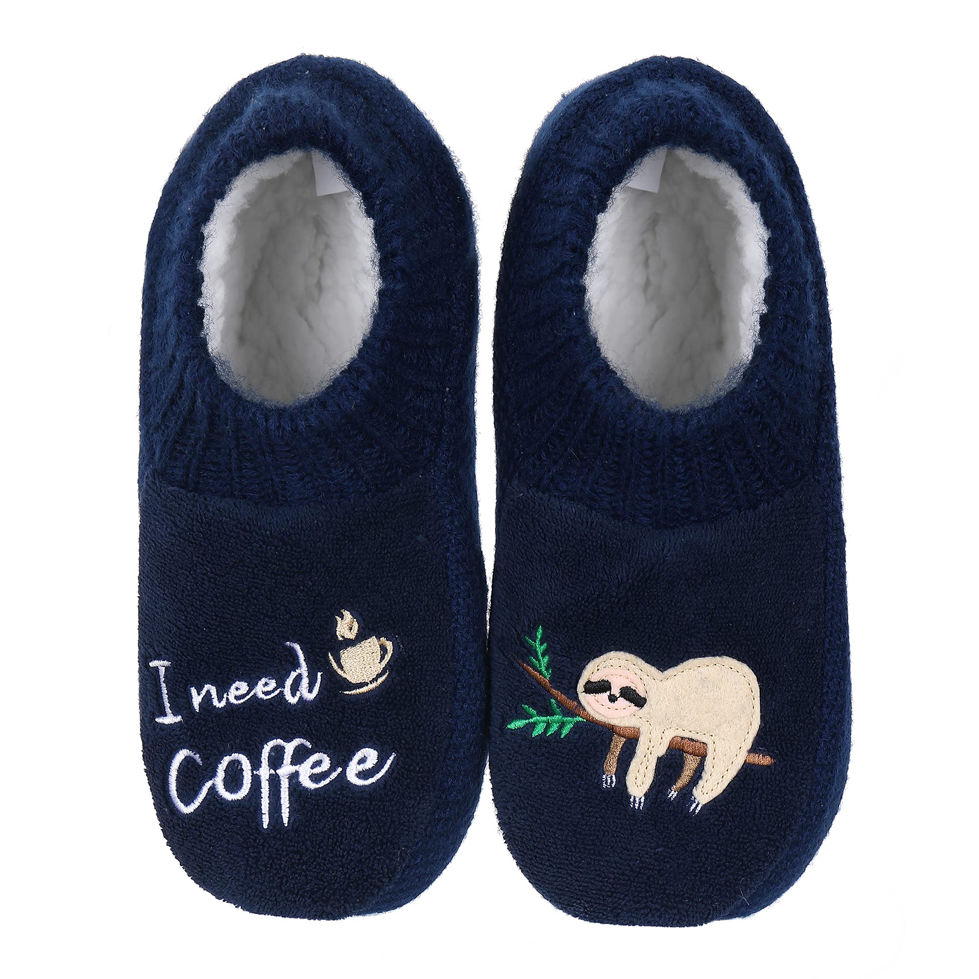 SUSTYLEWomen's Slipper Socks Winter Warm Knit Super Soft Plush Cozy Non Skid Fleece-Lined Sloth Indoor Socks with Saying