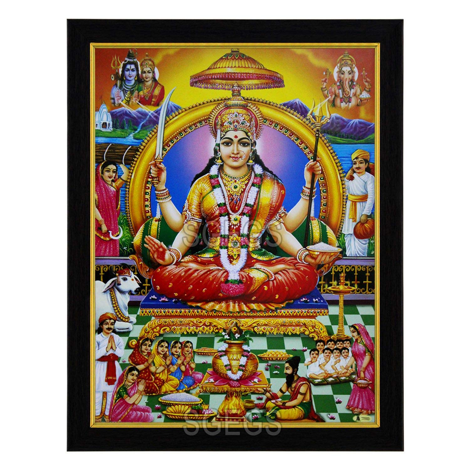 SHREE GANESH ENTERPRISE GIFTING SOLUTIONS Goddess Santoshi Mata HD Photo Frame God Shiva Parvati Ganesha Ganapathy Pooja (Poster Frame, 23.5X1x31cm)