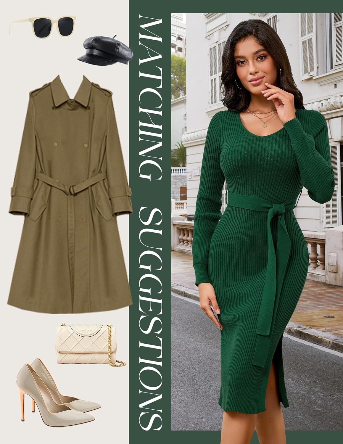 Dressystar Women's Fall Ribbed Knit Sweater Dress CrewNeck Long Sleeve Tie Waist Slim Fit Bodycon Midi Dress - Image 5