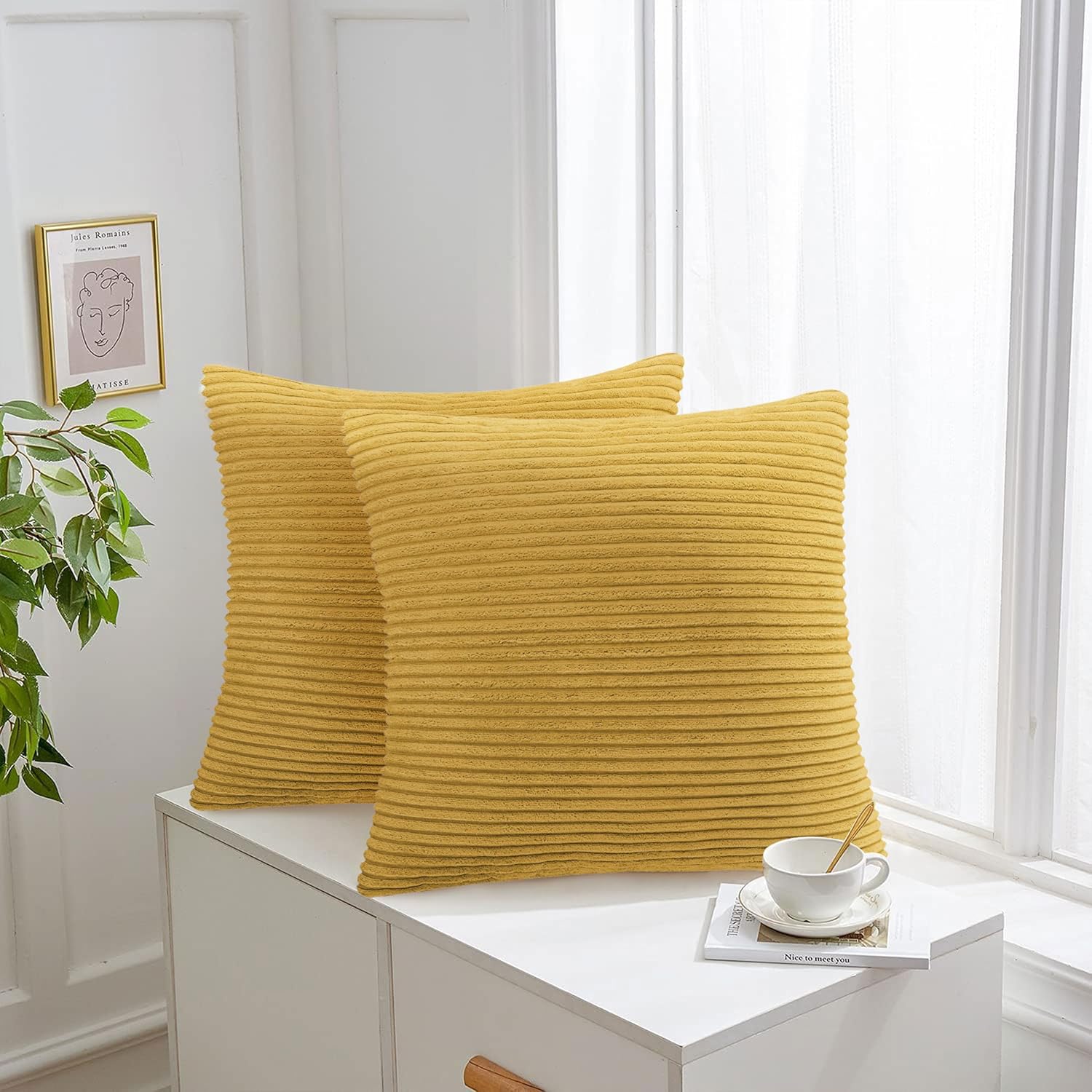 Aspire Homeware Cushions with Covers Included (Set of 2) Ochre Stripe