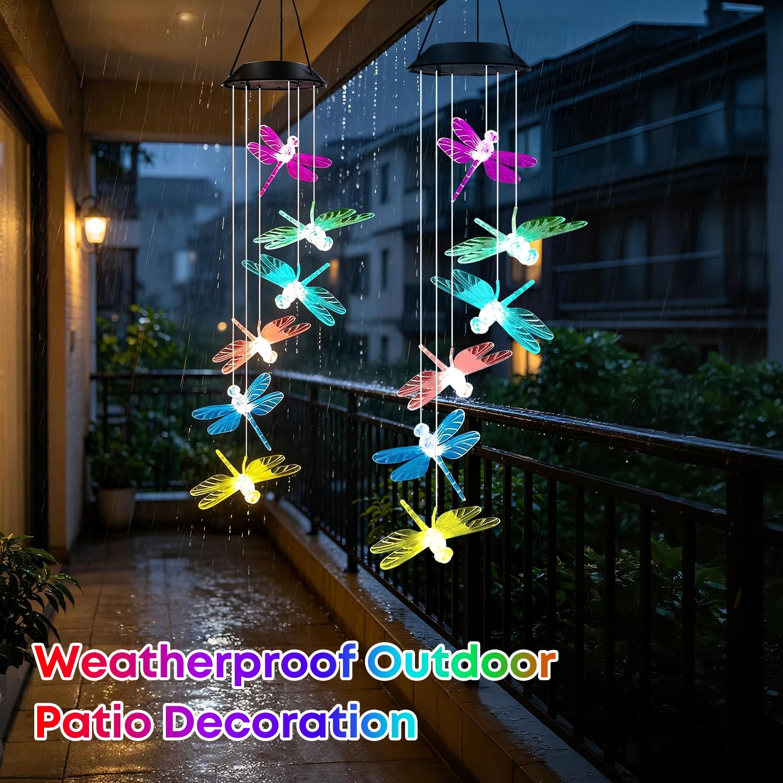 2STK Solar Windspiel Garten, Libellenform Solarlampen für Außen Garten Balkon Deko Wetterfest, Solar Windspiele für Draußen Hängend, Terassendeko Solarleuchten Geschenke für Frauen Mama Oma