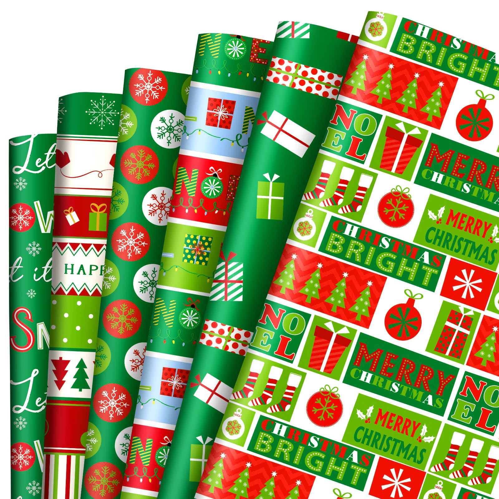 AnyDesign 12 Sheet Christmas Wrapping Paper Red Green Xmas Gift Wrap Paper for DIY Crafts Gift Packing, 19.7 x 27.6 Inch, Folded Flat