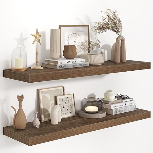 Miniatura 47 de Fun Memories Estantes flotantes de 36 x 8 pulgadas para pared, juego de 2 estantes de baño de granja, estantes de pared de madera de 36 pulgadas de