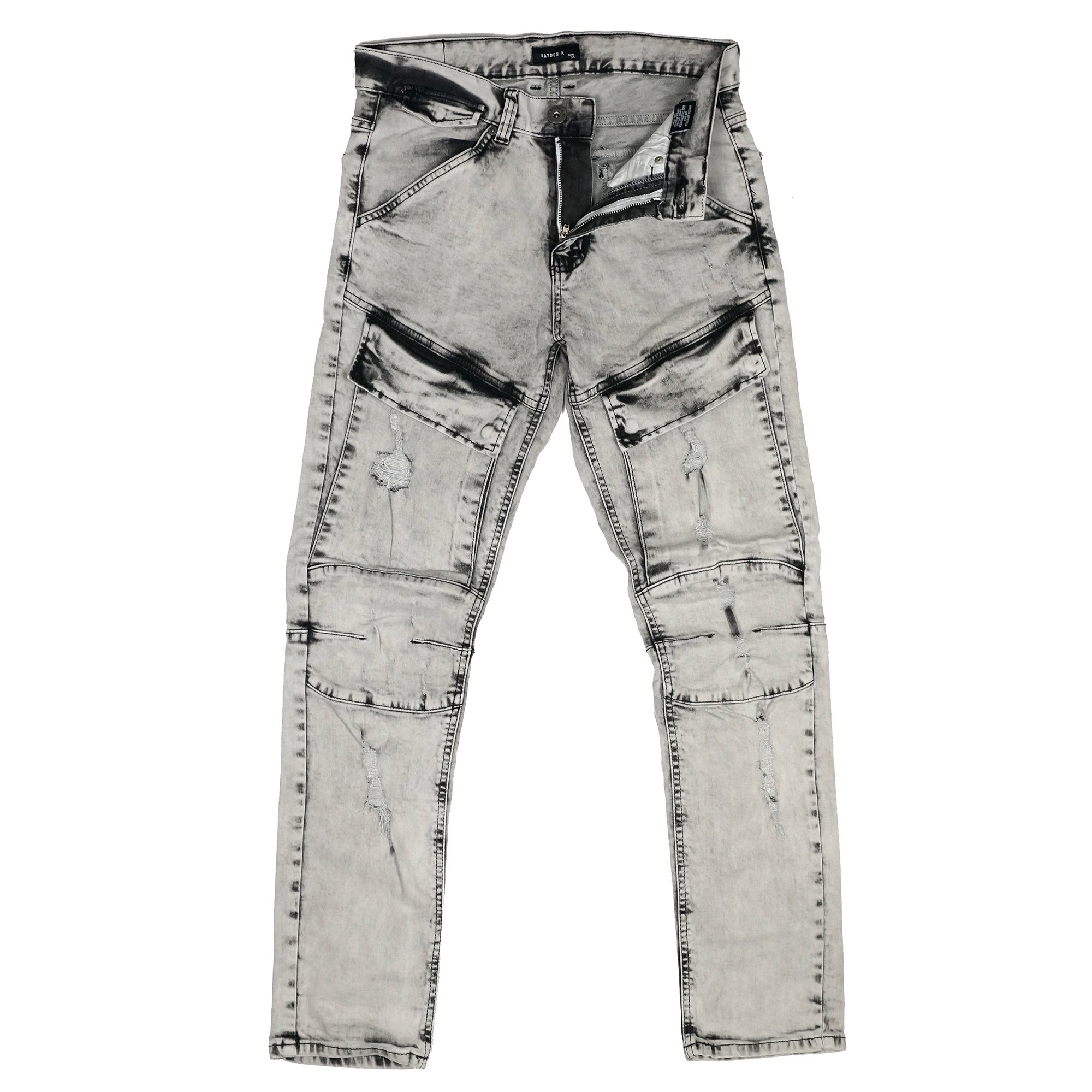 KAYDEN.K Men's Front Cargo Pocket Distressed Premium Slim Jeans Pants
