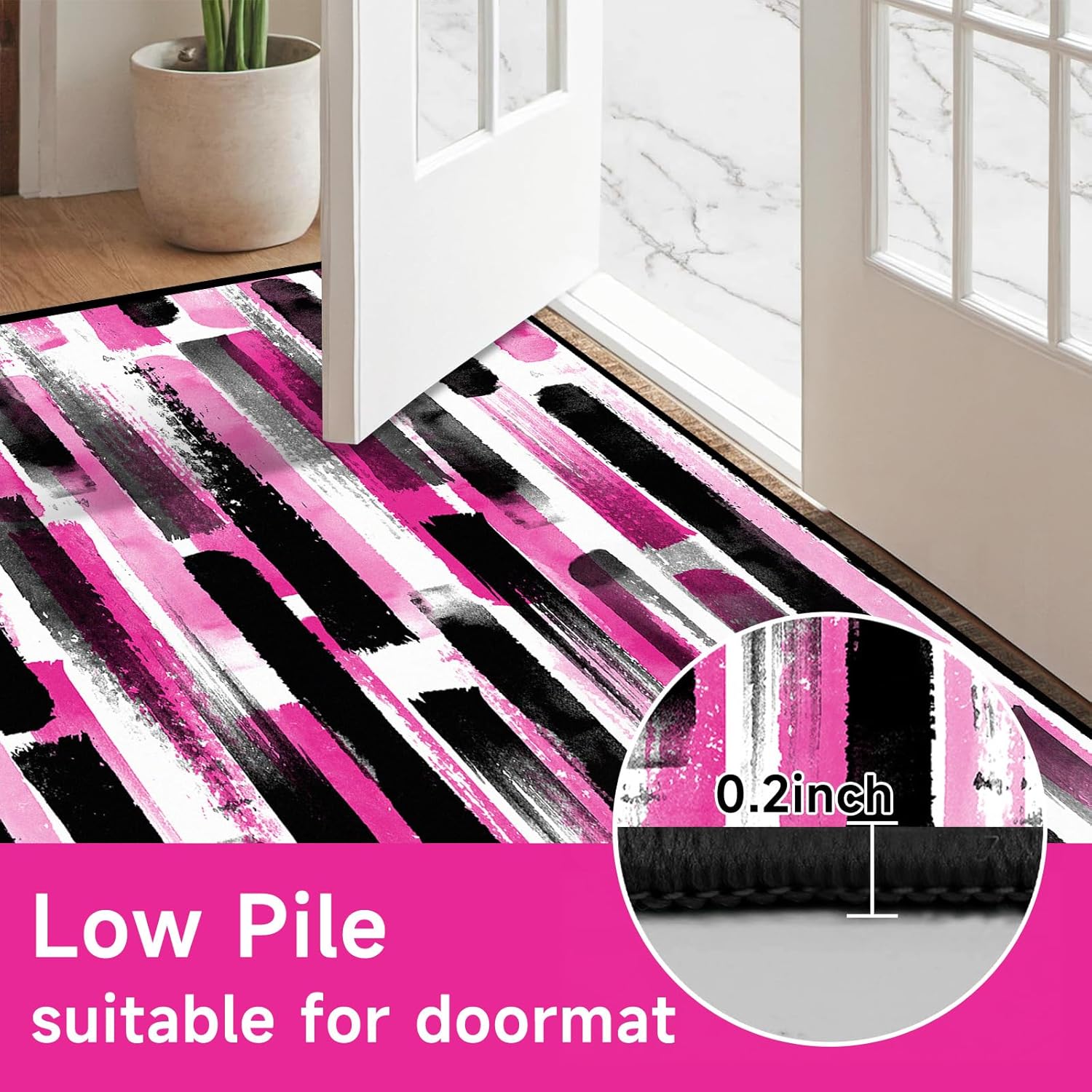 2'x3' Abstract Area Rug Pink Black Modern Rugs Brushstroke Striped Floor Mat Non Slip Washable Carpet for Bedroom Living Room Entryway Kitchen Home Decor