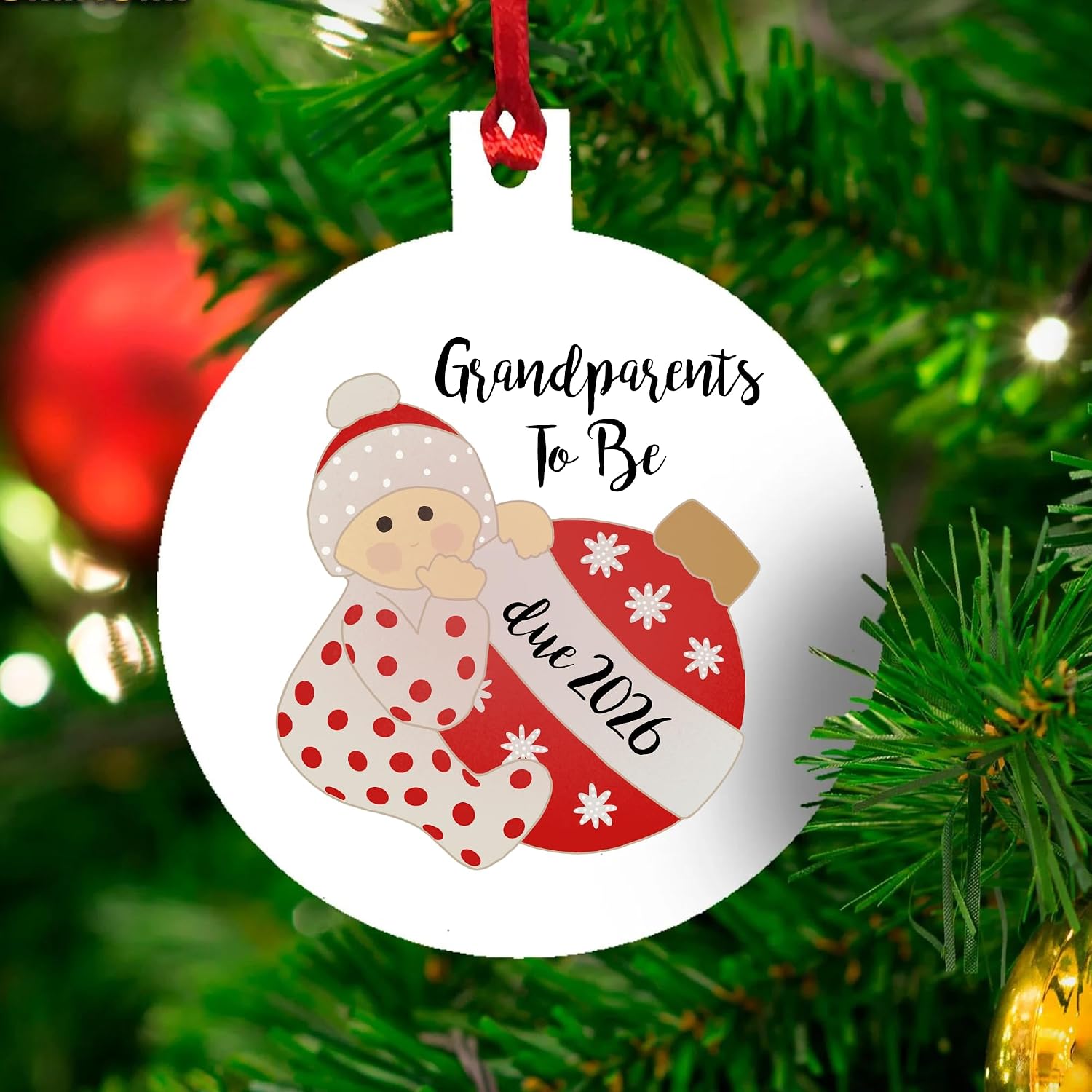 Grandparents to Be 2026 Ornament/Christmas/Baby Announcement/Expecting/Due Date/Pregnancy Announcement/Gift - Printed on Round 3 Inch Aluminum Ornament (Grandma to Be 2026)