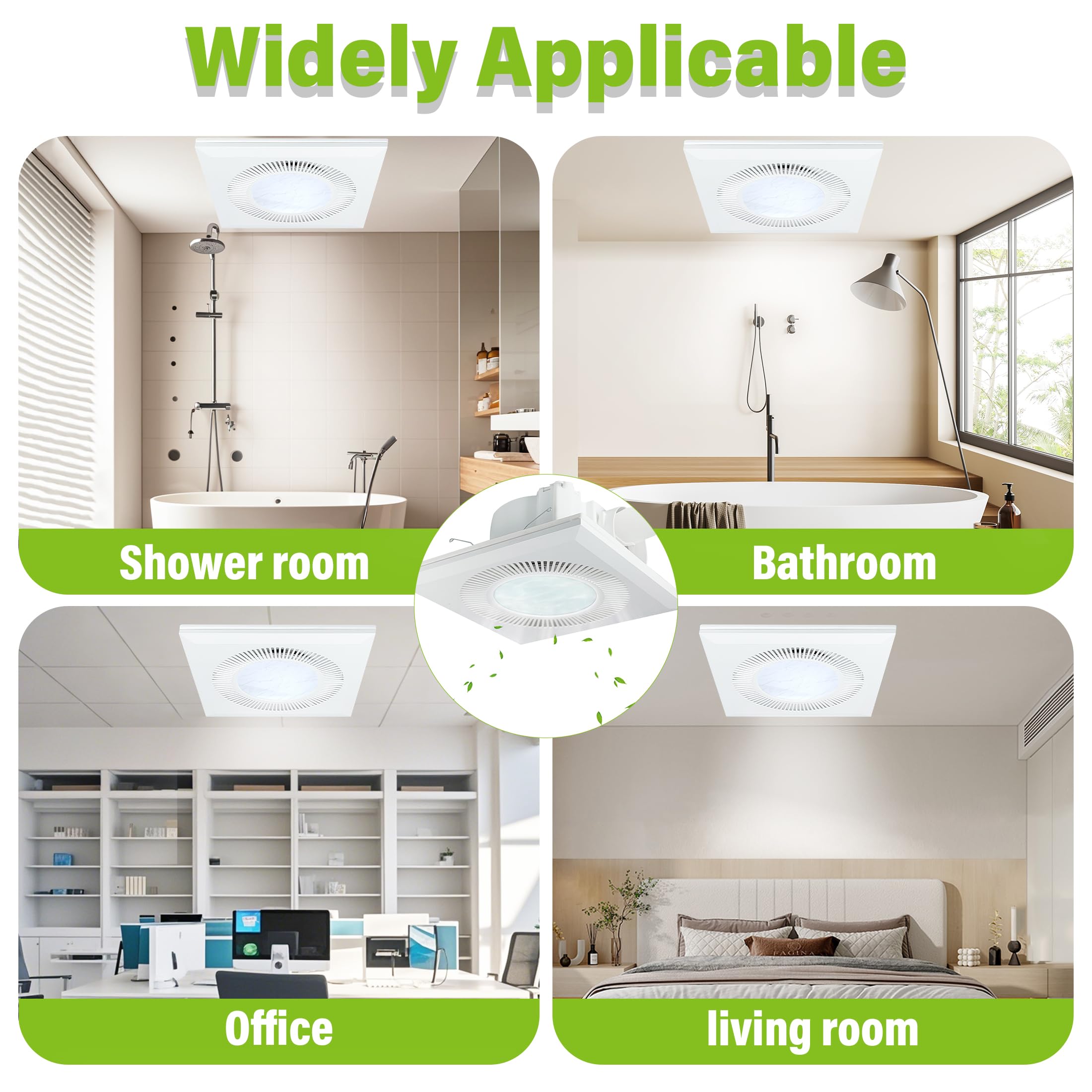 Ventola di scarico da bagno con luce, ventilatore da bagno da 30 cm con combinazione di luce LED da 15 W 3CCT, ventola di scarico da cucina da 165 CFM, ventola di ventilazione per bagno