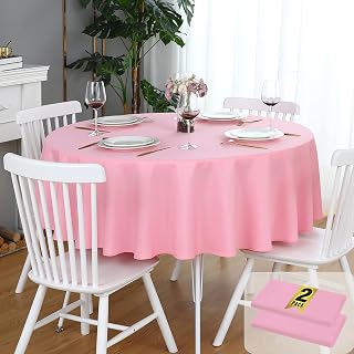 FOLINS&HOME 2 Pack Pink Round Tablecloth, 60 Inch Waterproof Table Cloth