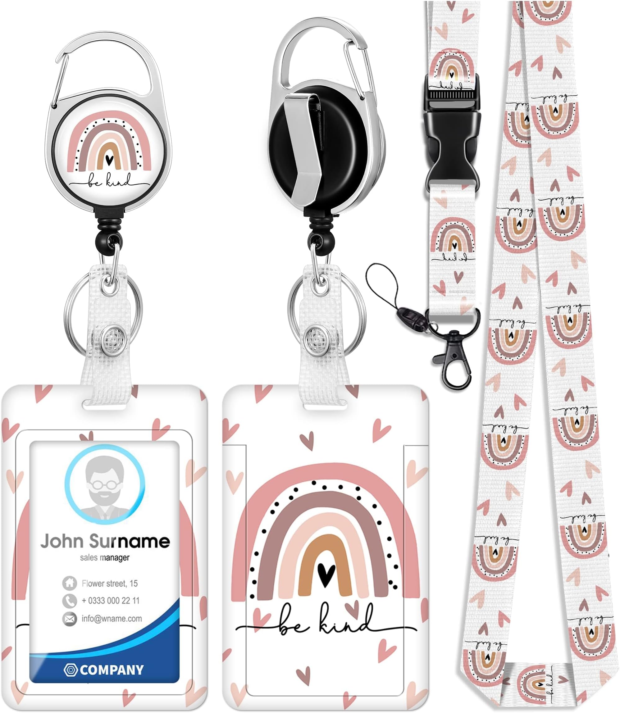 ID Badge Holder with Lanyard and Retractable Badge Reel Clip, Keychain Lanyard Name Card Vertical ID Protector, ID Card Holder Keychain Name Badge Clip for Women Men (Style2)