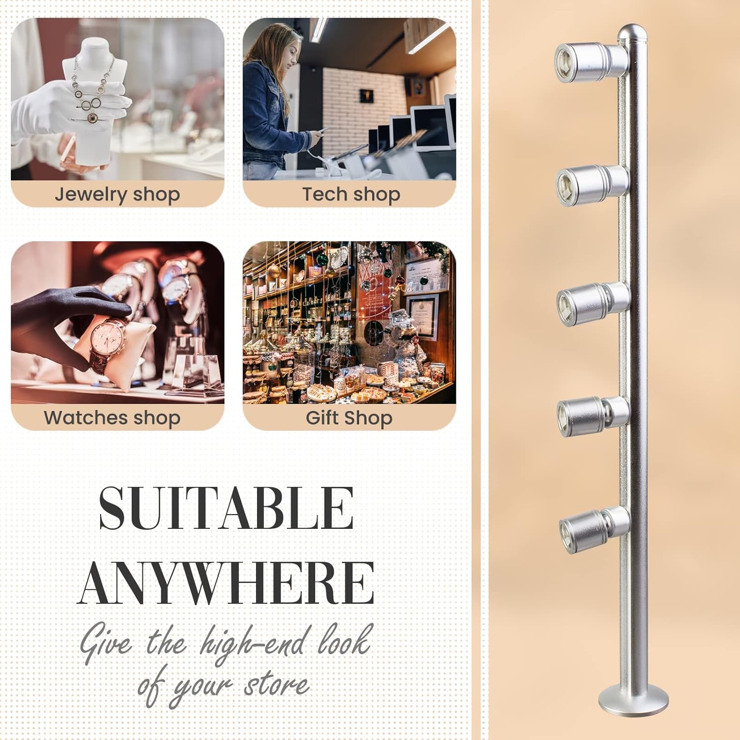 2pcs Showcase LED 5 Spotlight Pole Light for Jewerly Display case Exhibit Trade Show Product FY-55 (4000k Natural White)