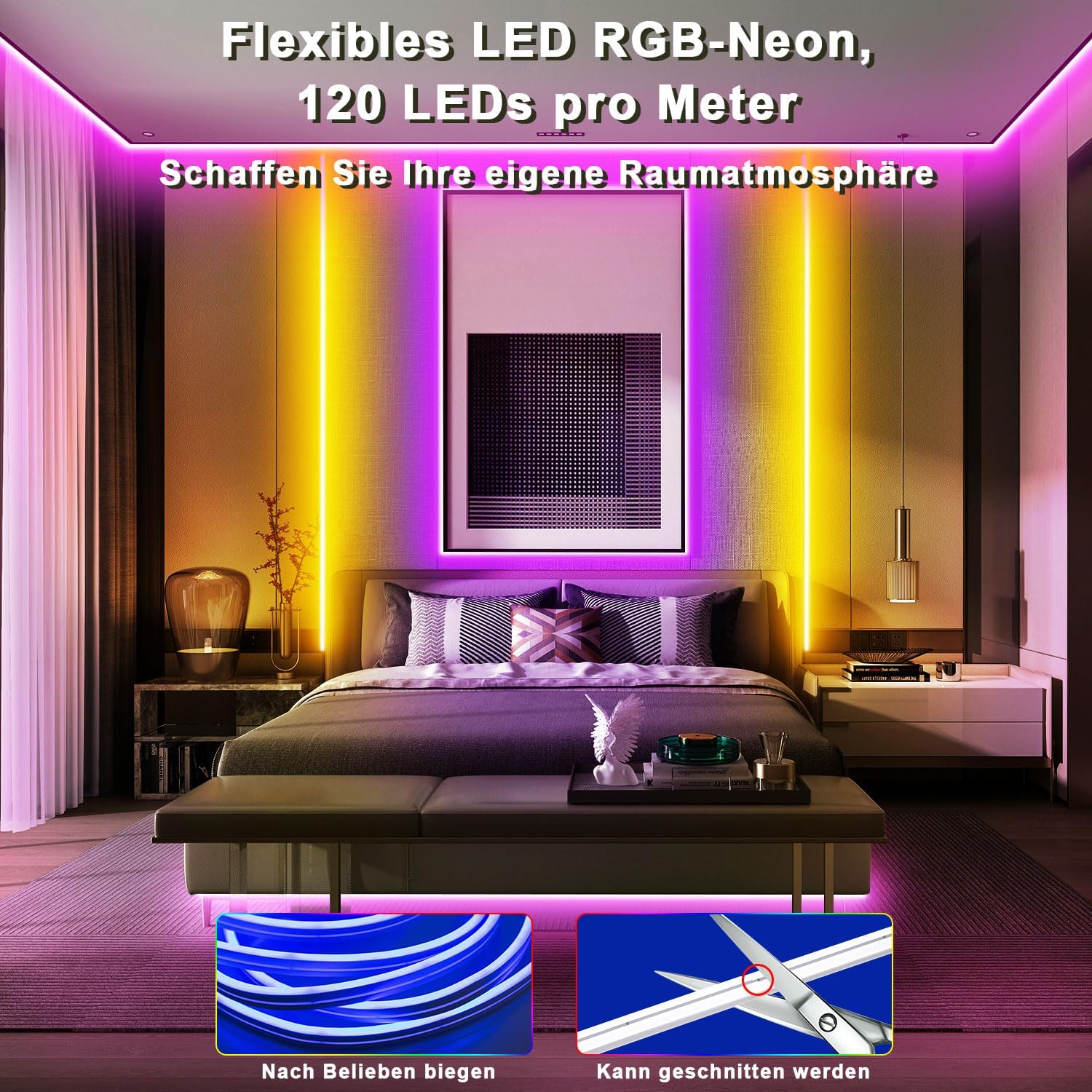 RGB Neon LED Strip Wasserdicht, IP68 LED Streifen Aussenbereich Schlauch mit Bluetooth und Smart App, Outdoor Neon Light Flexible Musik Sync für Garten, Balkon, Terrasse (2 * 10M)