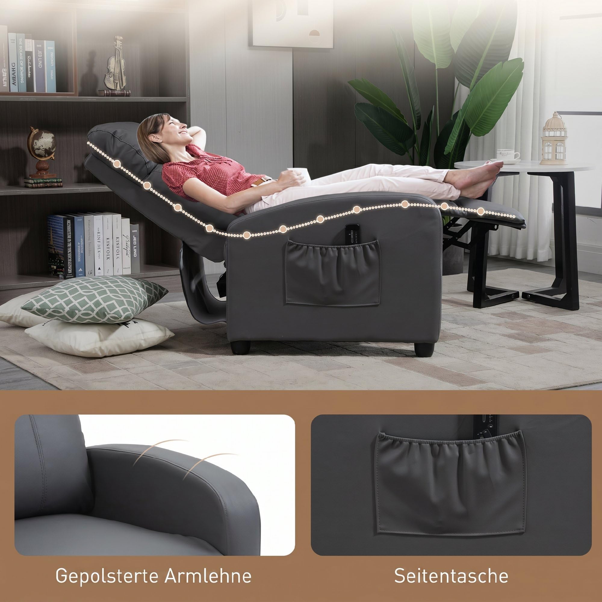 HOMCOM Relaxsessel Fernsehsessel mit Vibrationsmassage Grau