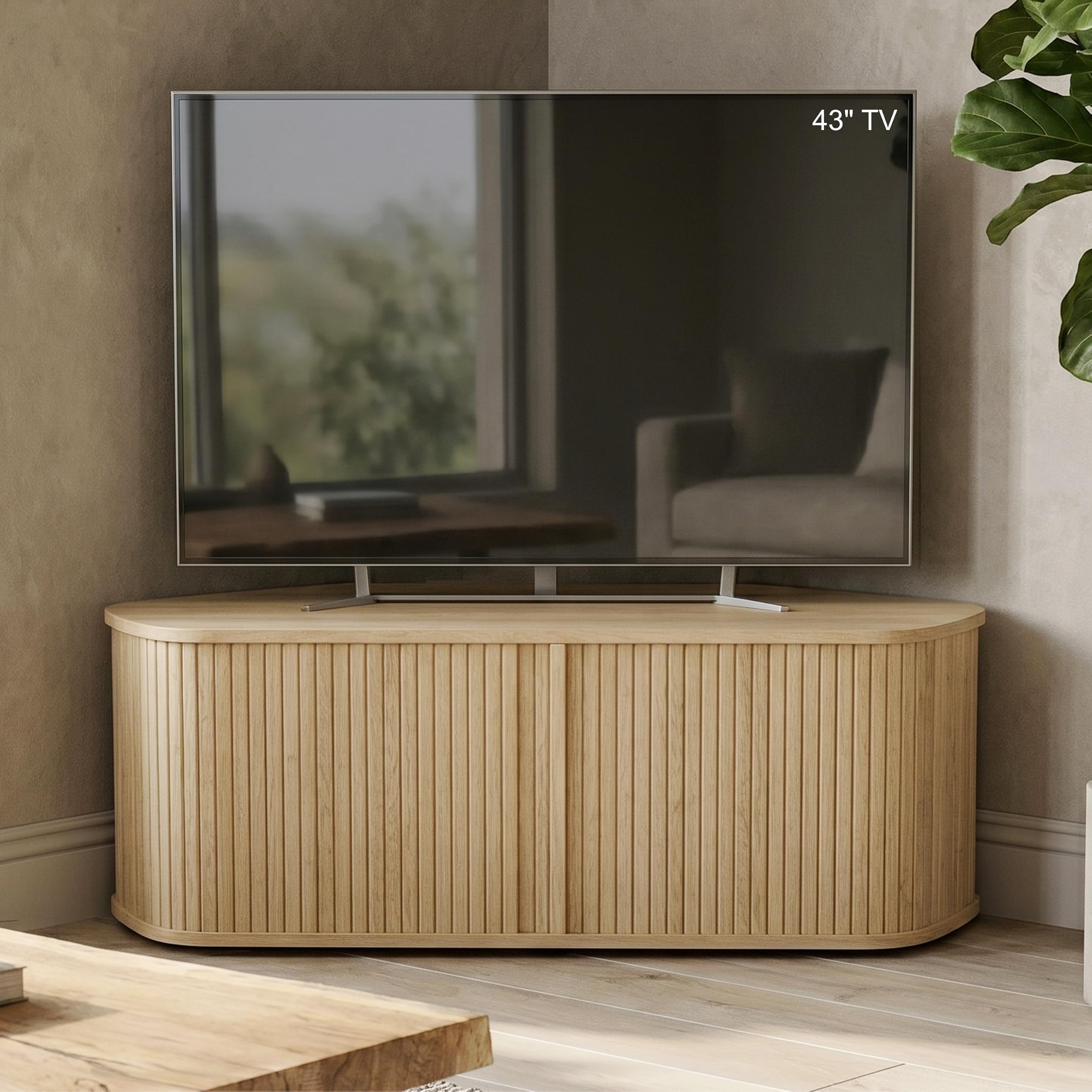 Galano Flutoria Colluci Corner TV Cabinet Compact Fluted TV Stand with Storage for TVs up to 50 inch (Oslo Oak)