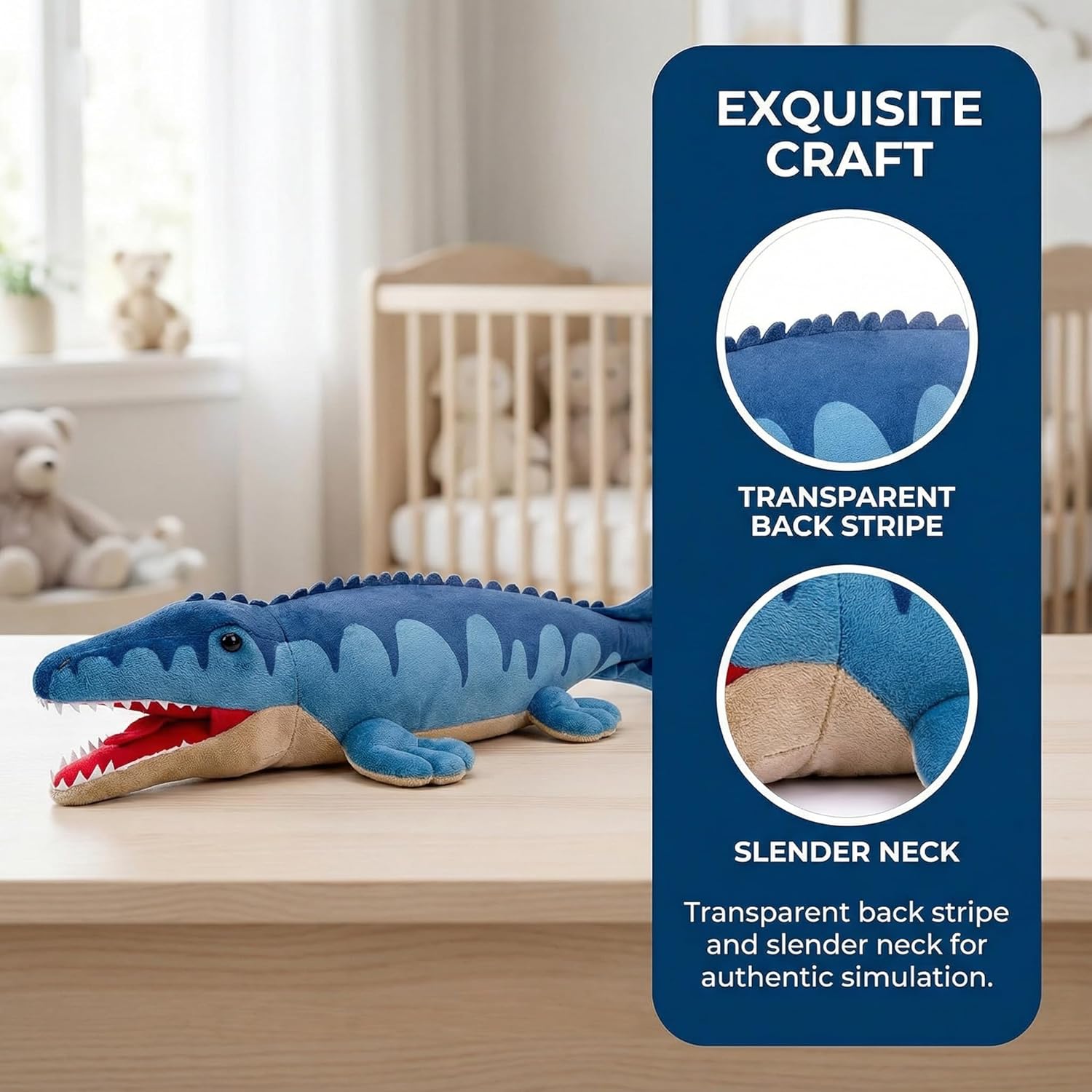Realistic Mosasaurus Dinosaur Plush Toy - Lifelike 18" Blue Dinosaur Mosasaurus Tyrannosaurus Plushie, Figurines Dinosaur Stuffed Toys Soft, Gifts Collectible for Kids