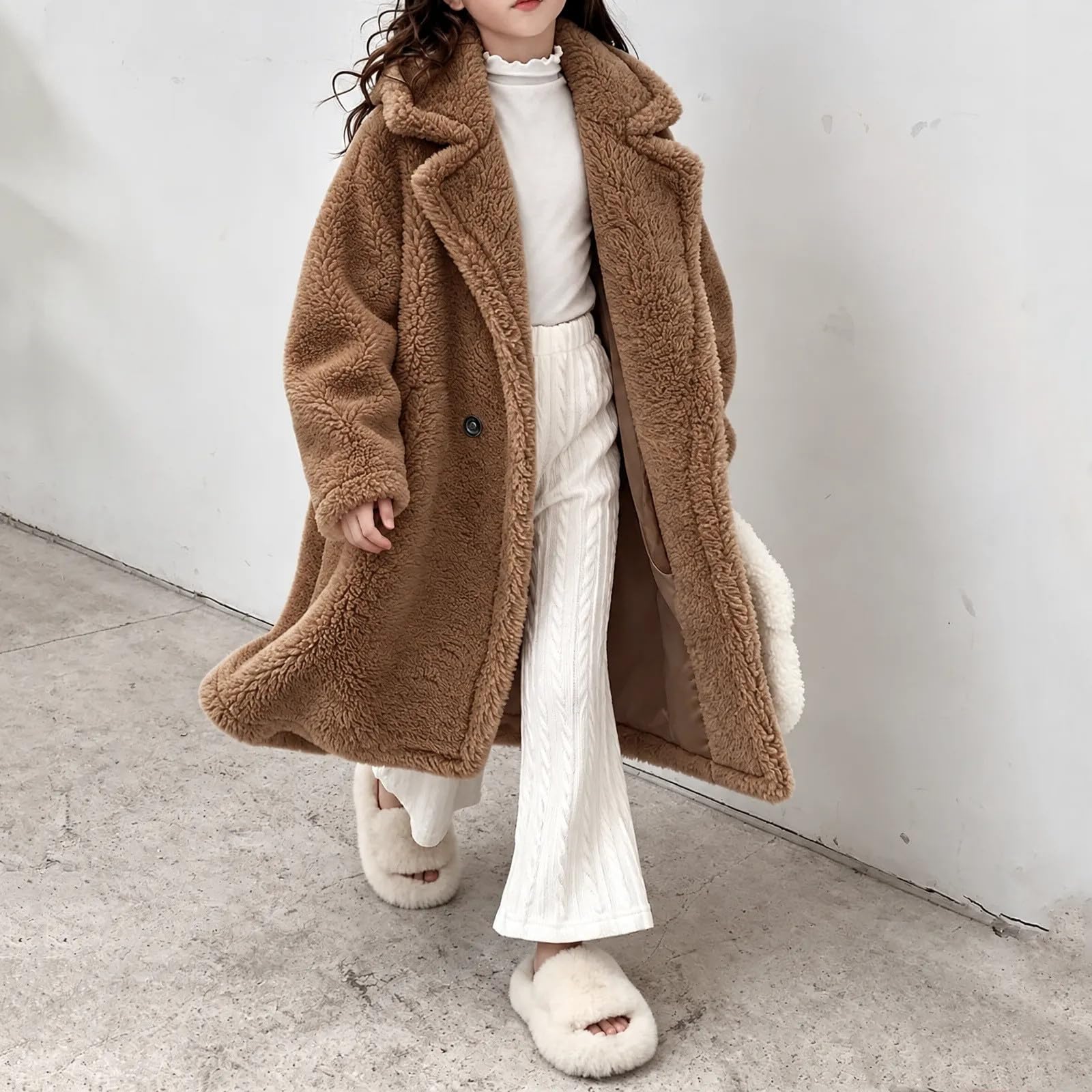 duxyoz Mädchen Fleecejacke Kinder Sherpa Lange Wintermäntel Kunstfell