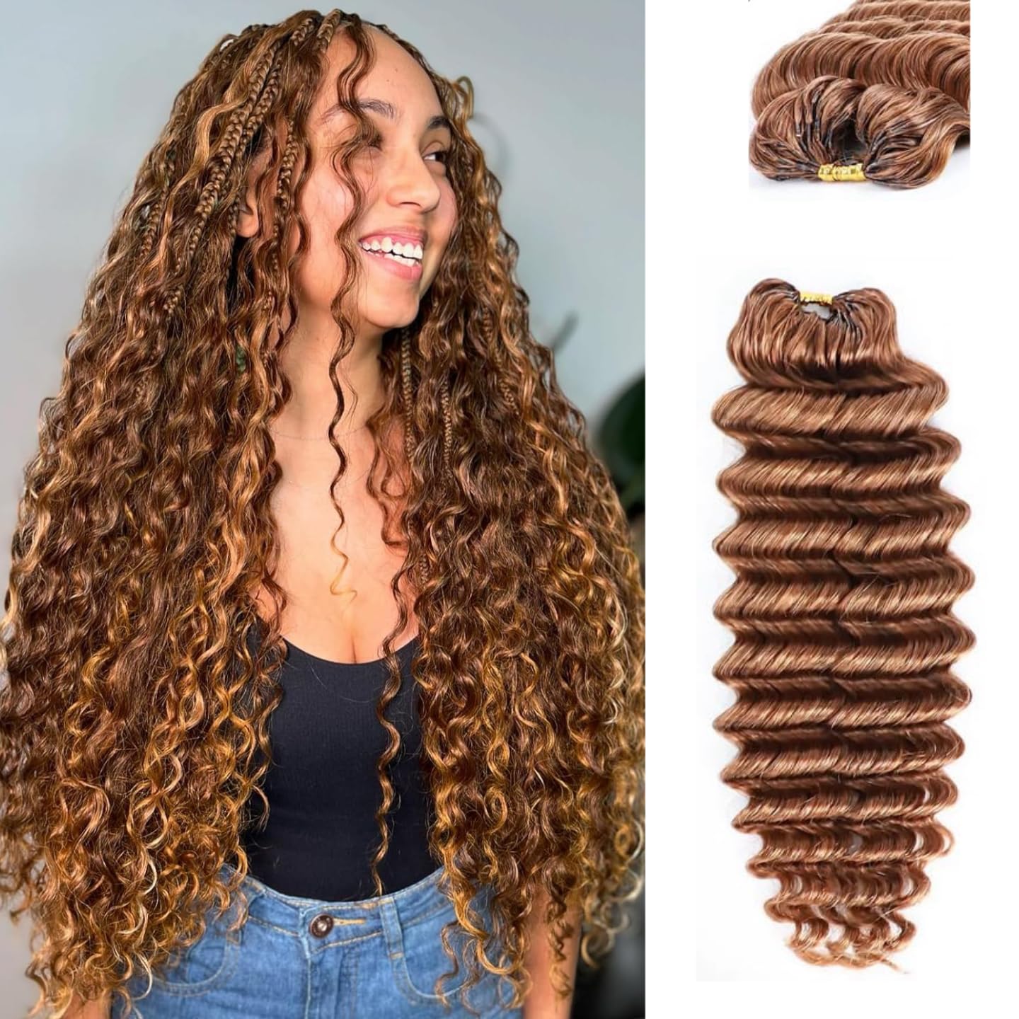 Photo 1 of 100% Human Hair Deep Wave Knotless Pre-Separated Crochet Hair feather crochet human hair extensions for Women #30 Color 18inch 120g