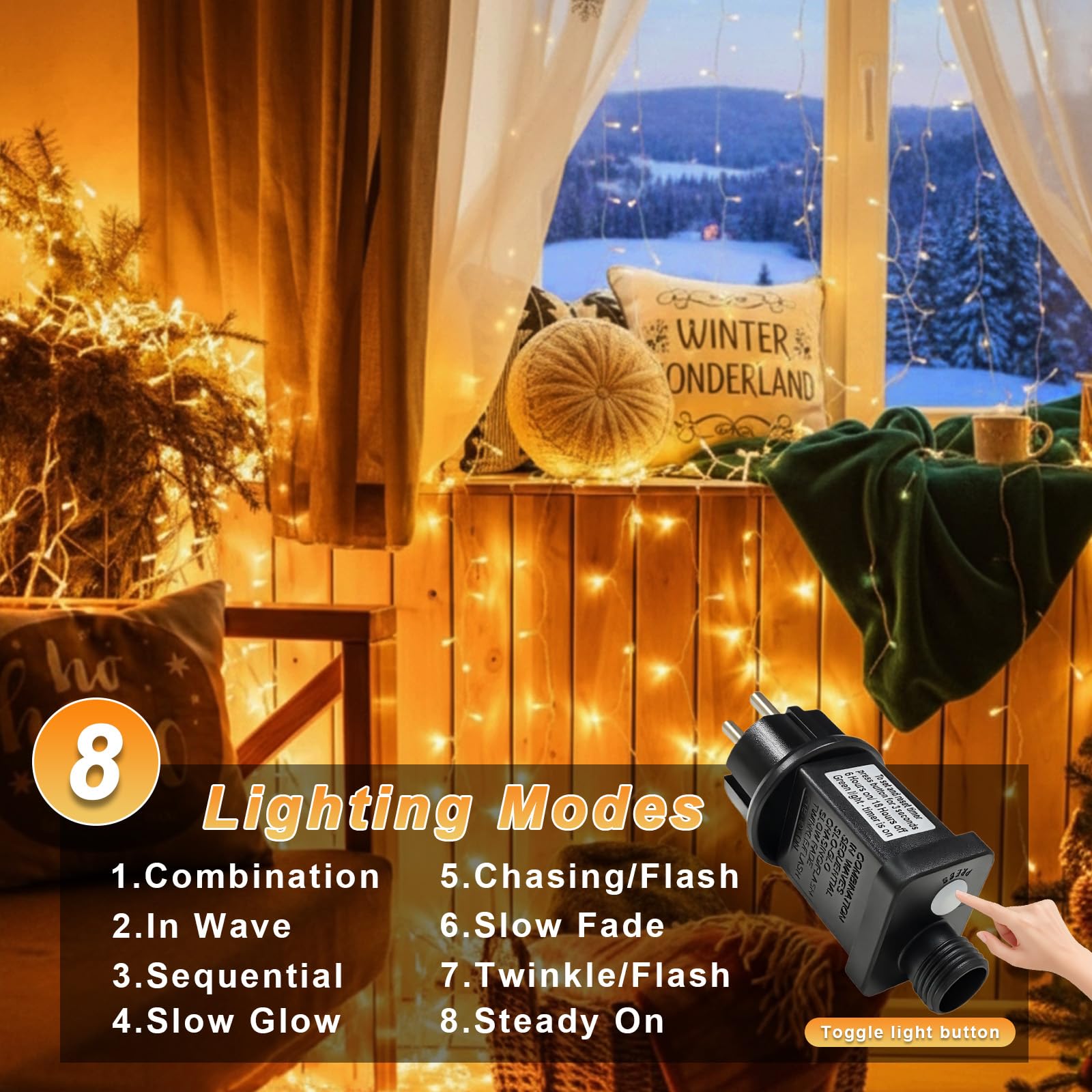 Guirlande Lumineuse Extérieure Électrique 100m Lumières de Noël avec Prise et Minuterie, 8 Modes IP44 Étanche - Blanc Chaud