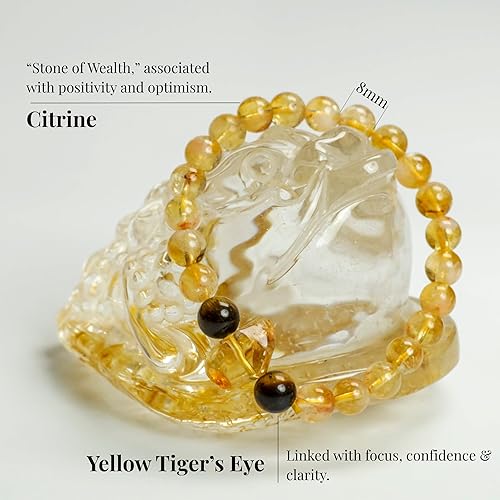 Miniatura 4 de Pulsera de cristal curativo con ojo de tigre, cuarzo rutilado y citrino, joyería energética para coraje, confianza, equilibrio y prosperidad, regalo