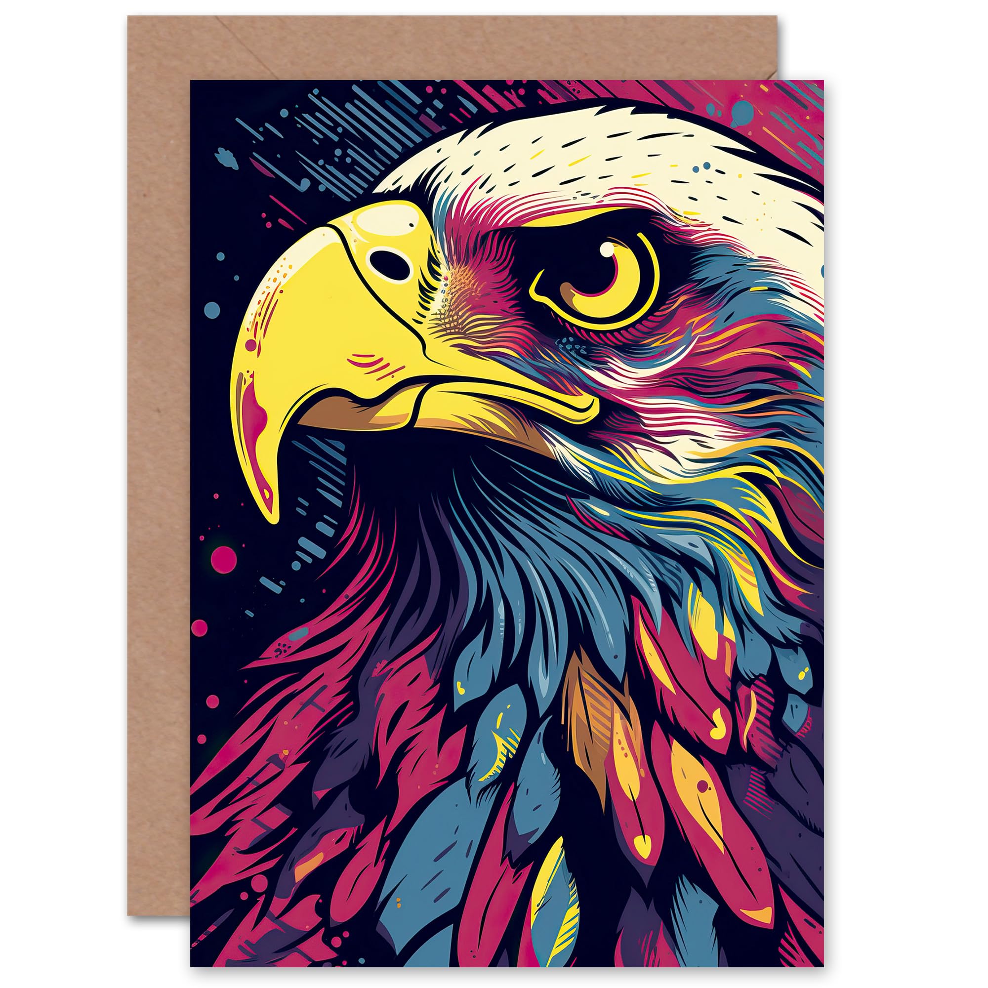 Artery8 Eagle Eyes Colourful Modern for Husband Him Dad Son Brother Birthday Thank You Congratulations Blank Art Greeting Card