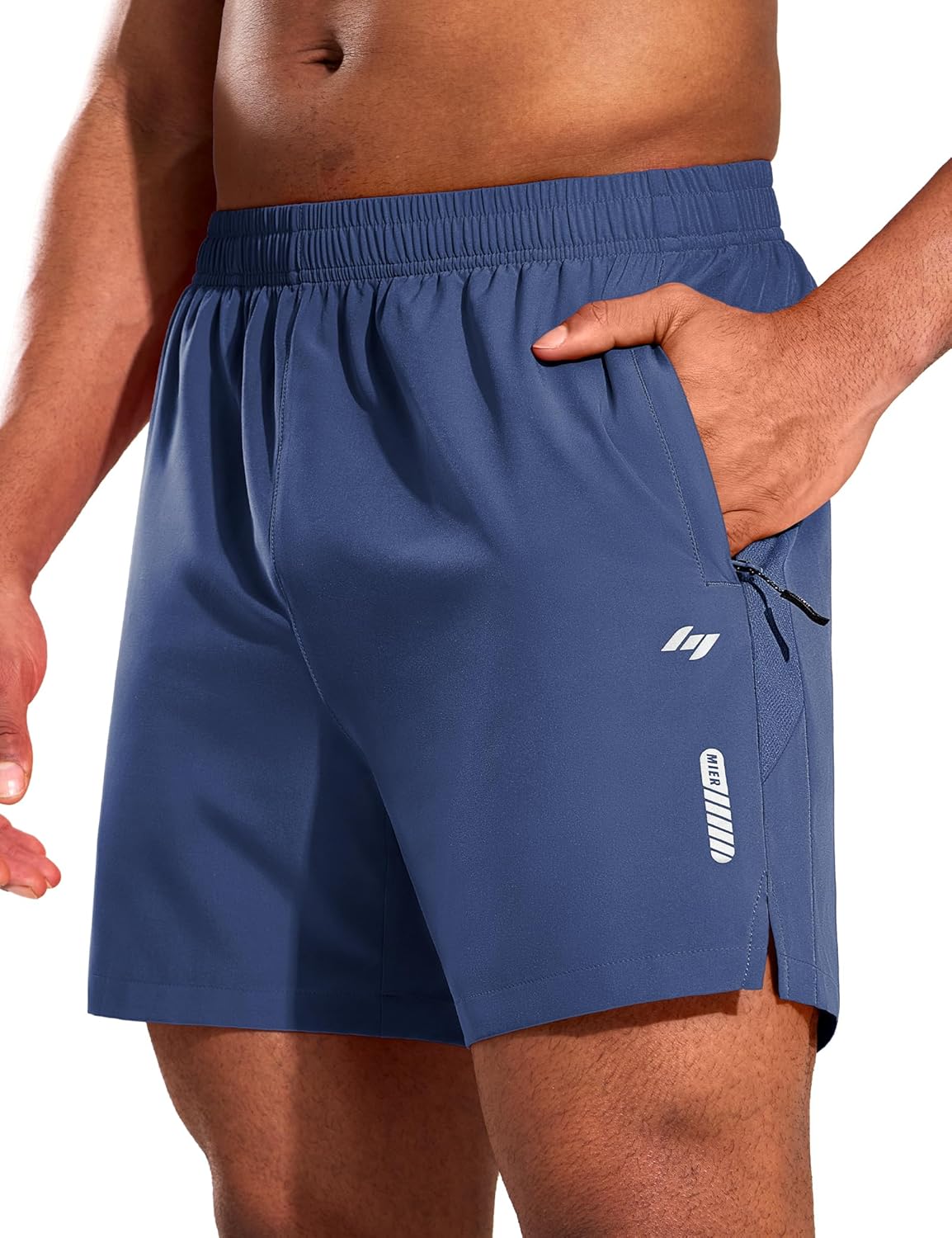 MIER Mens 5 Inch Inseam Running Shorts with Zipper Pockets Quick Dry Athletic Gym Workout No Liner Shorts