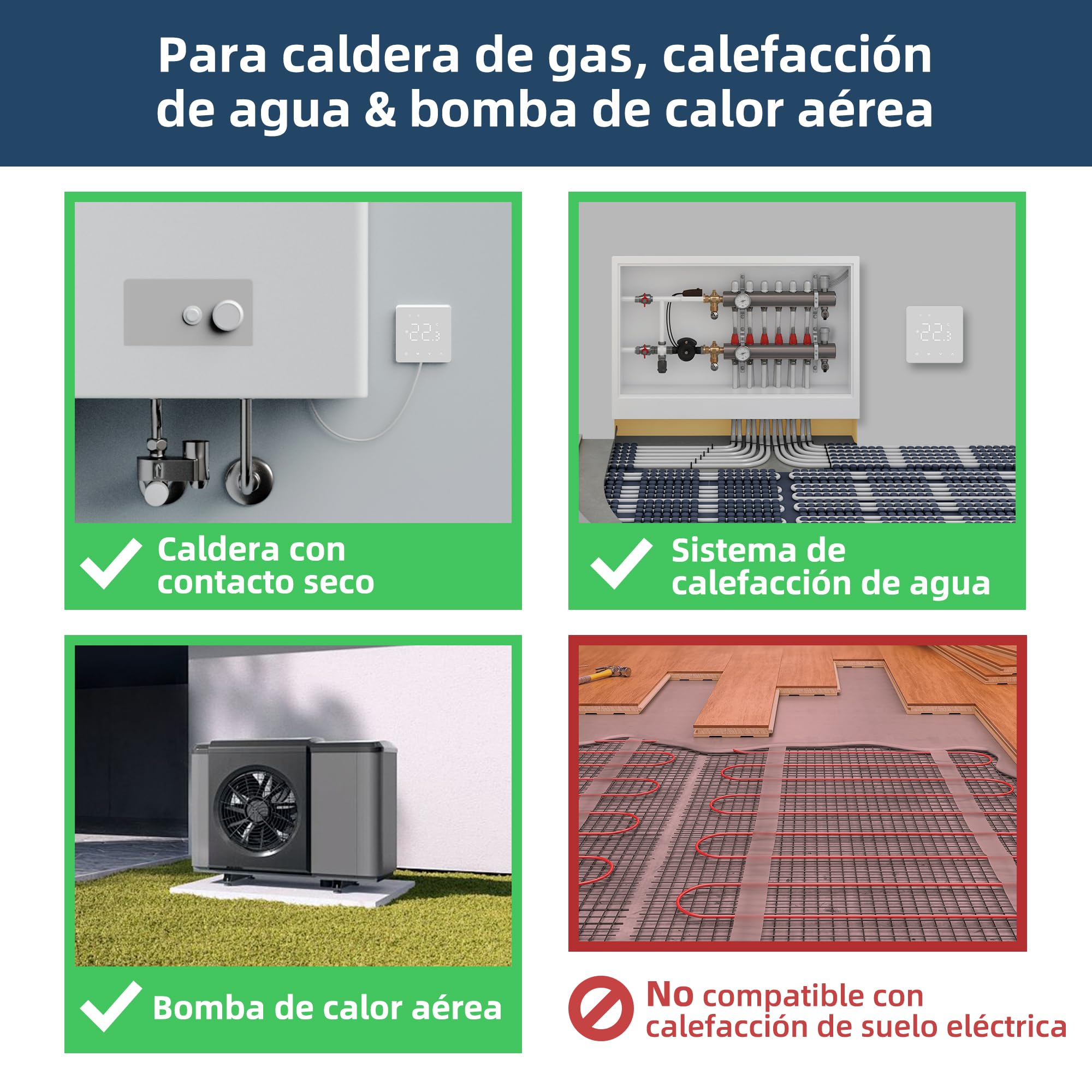 BEOK CONTROLS Beok Termostato Calefaccion WiFi Compatible con Alexa,Google,Termostato Digital Inalambrico Calefaccion para Calderas de Gas Natural Agua TGM50-WIFI