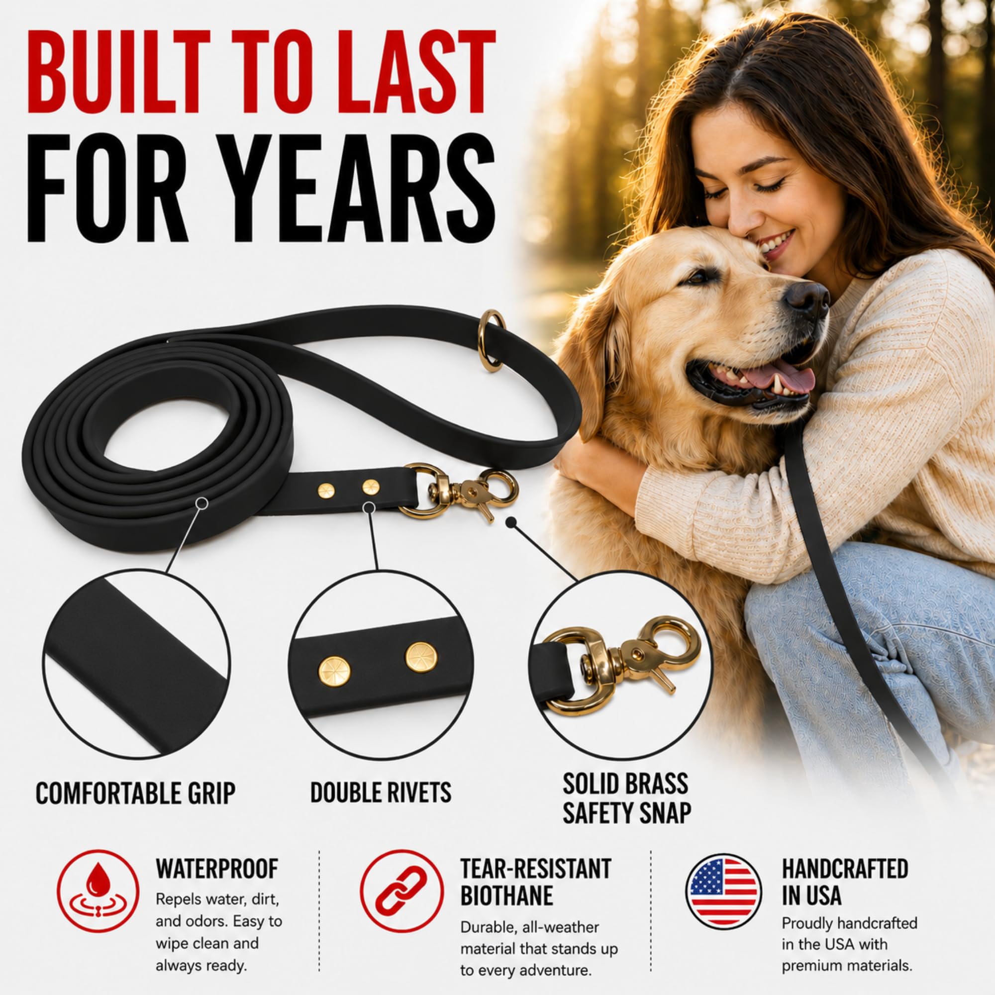 JimHodgesDogTraining Guinzaglio per cani gommoso, in Biothane, impermeabile, resistente alle intemperie, prodotto negli Stati Uniti, lunghezza 1,8 m, per cani o cuccioli di taglia piccola, media e