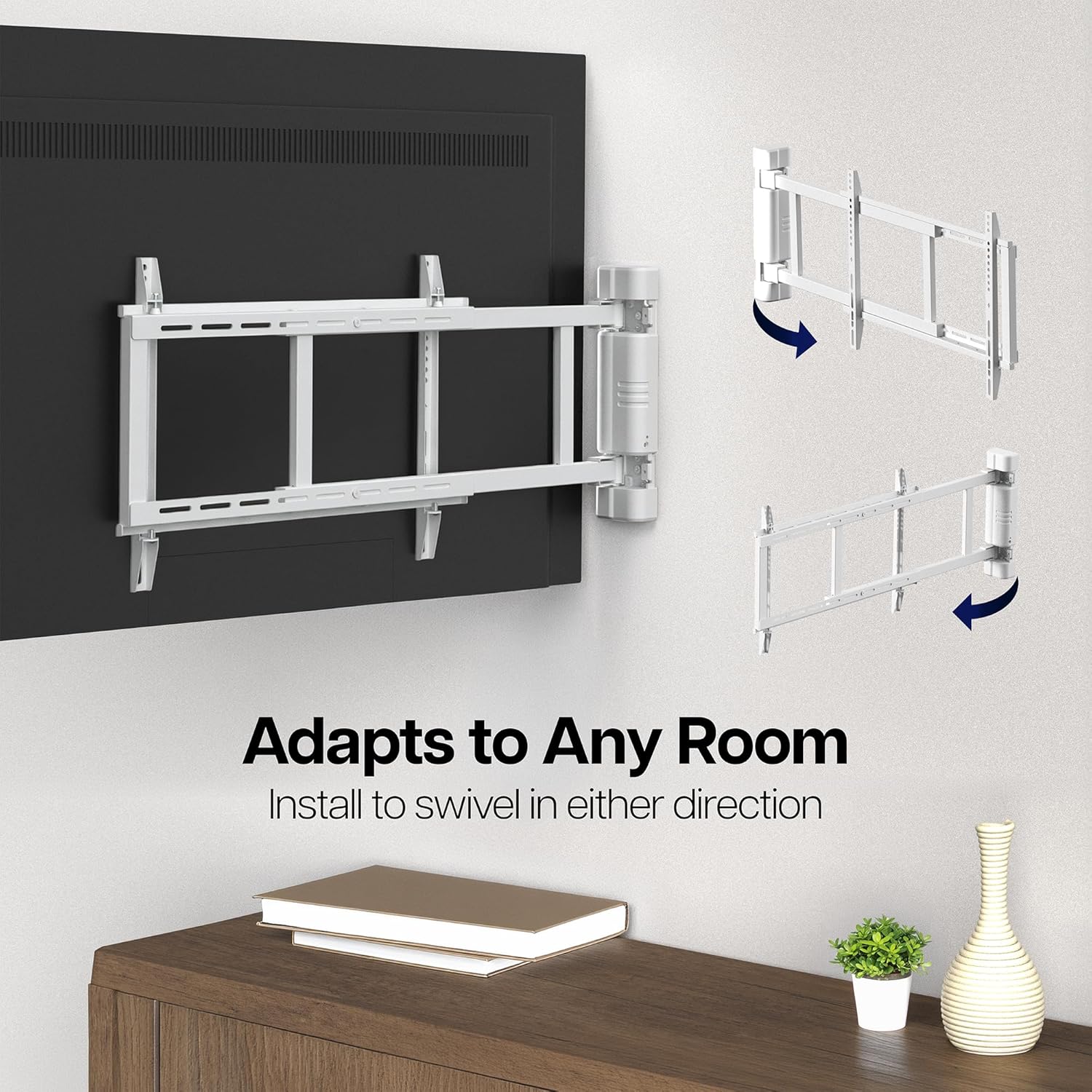 VIVO Steel Low Profile Electric TV Wall Mount for 32 to 75 inch LCD LED Plasma Screens, Motorized Swing TV Bracket with 90 Degree Swivel, White, MOUNT-E-WM075W