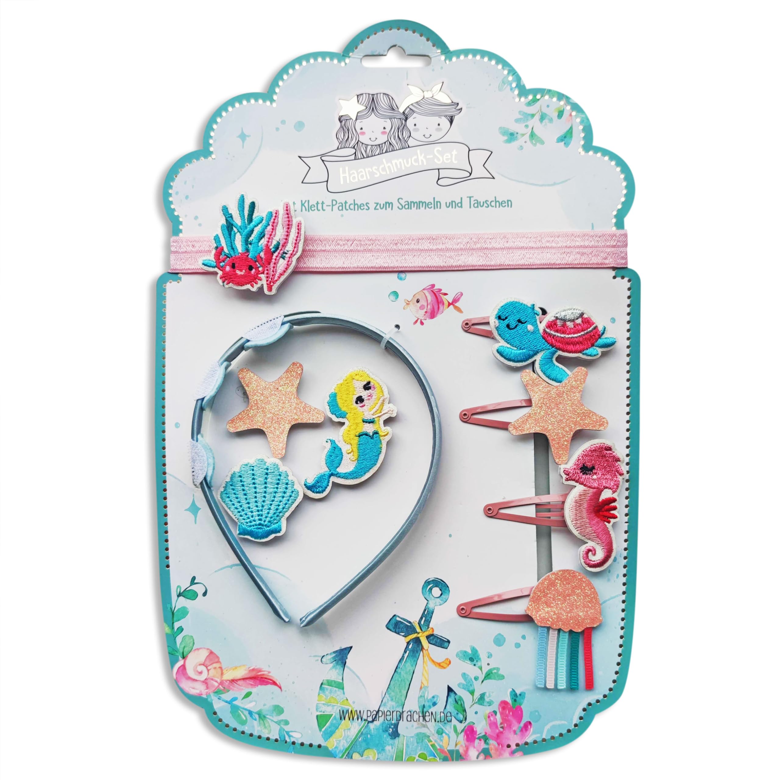 Papierdrachen Hair Accessories Set - Headband Velcro, mermaid, 1 stück (14er Pack)